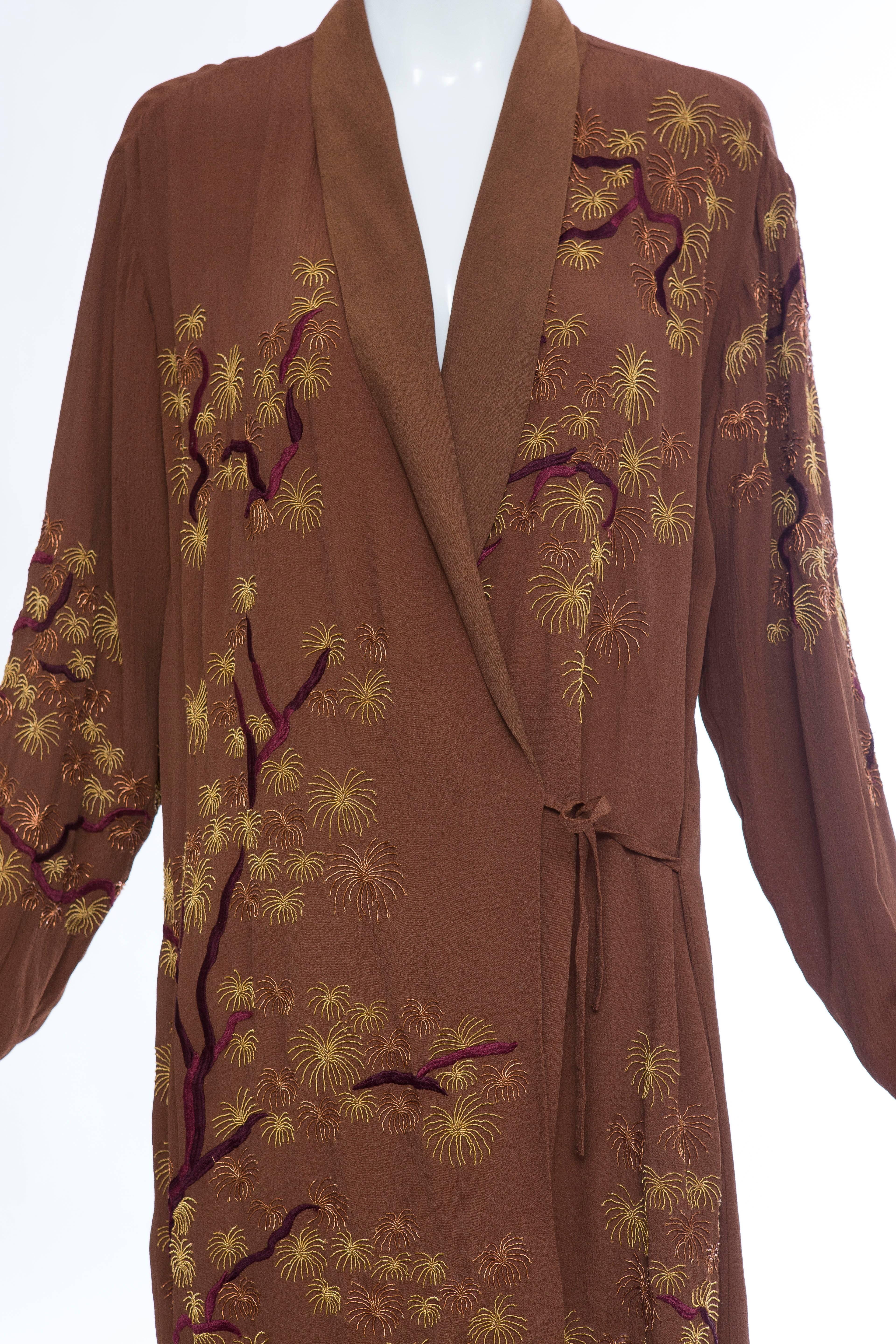 Dries Van Noten Embroidered Kimono Jacket With Printed Cuffs & Hem 1
