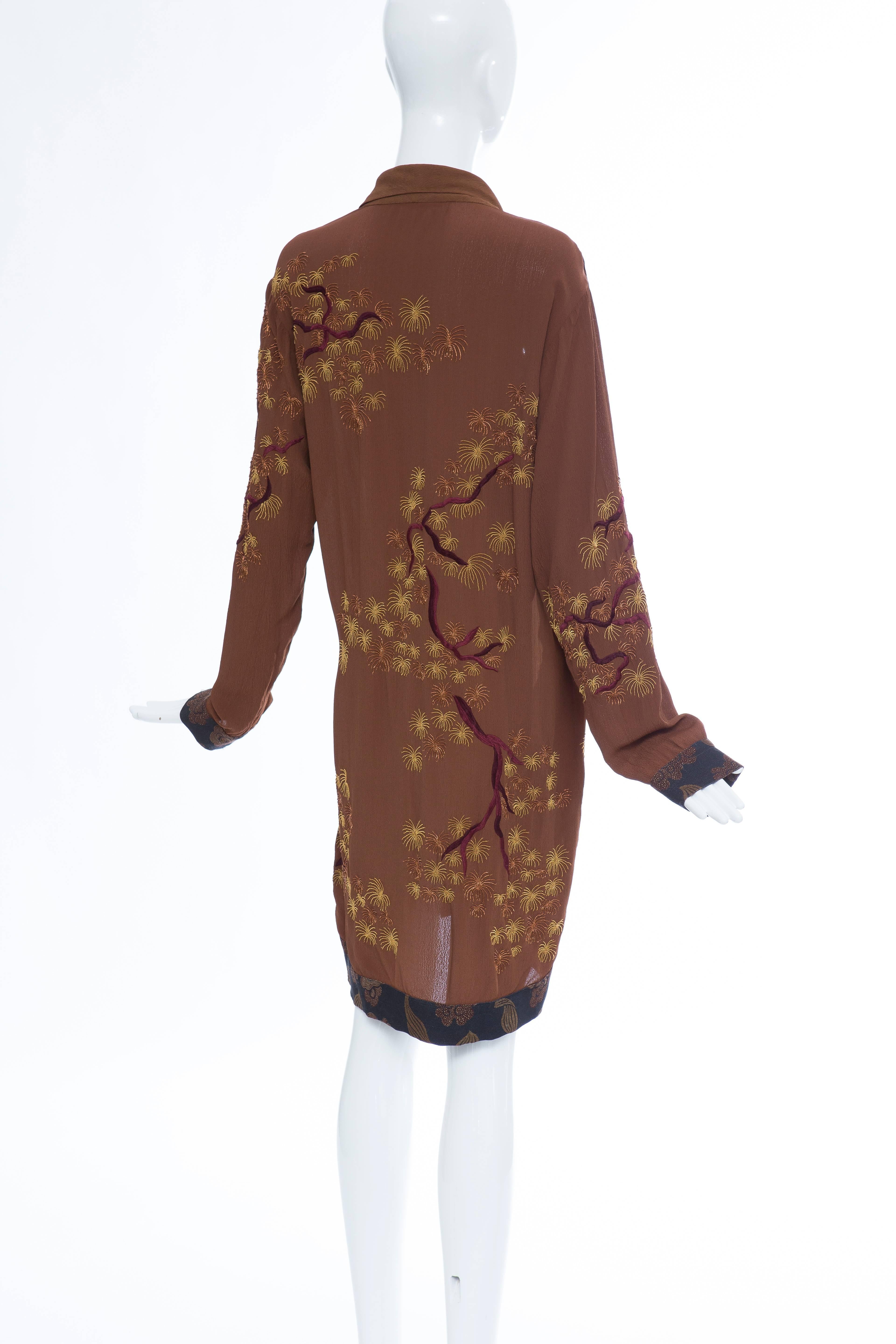 Dries Van Noten Embroidered Kimono Jacket With Printed Cuffs & Hem 2