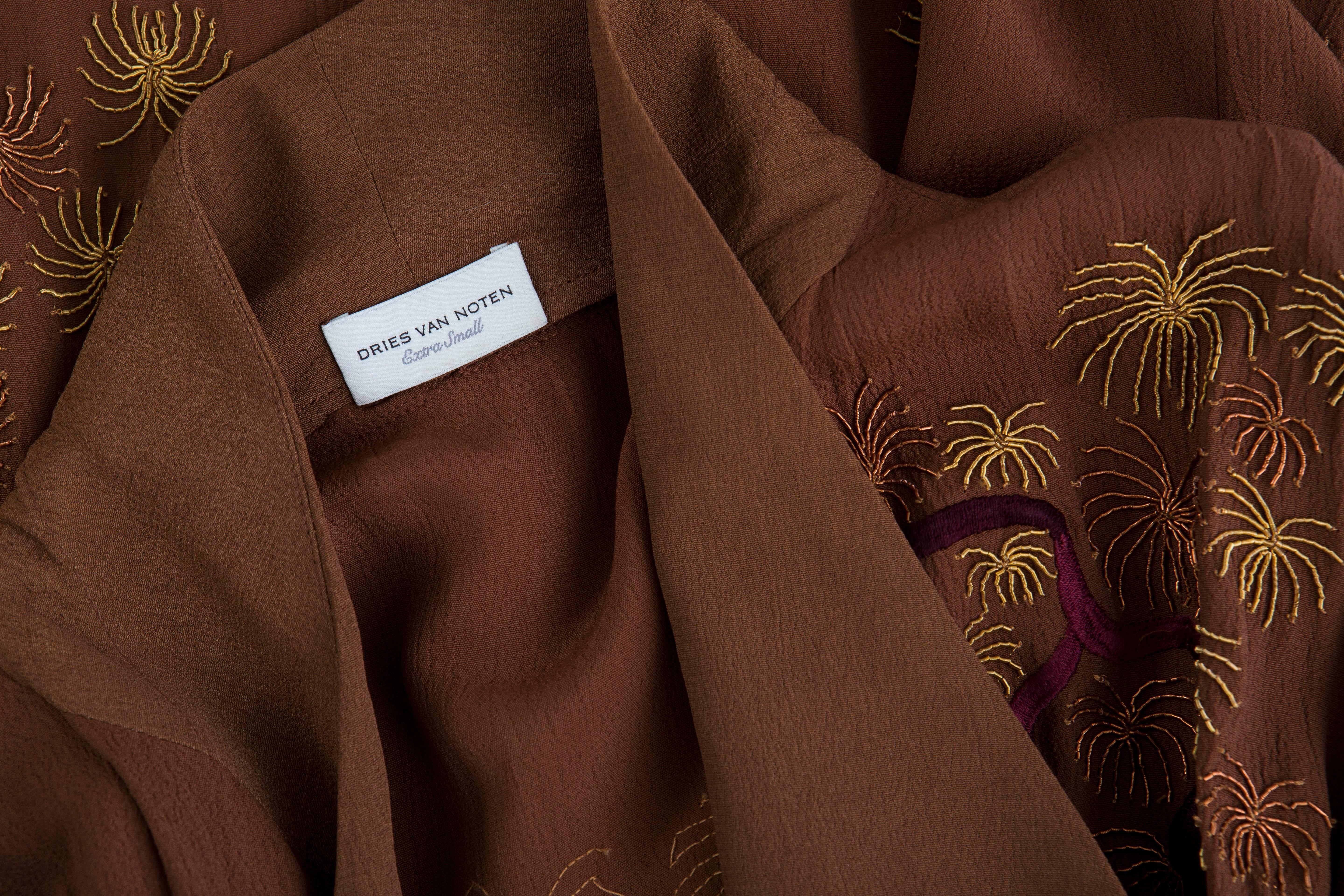 Dries Van Noten Embroidered Kimono Jacket With Printed Cuffs & Hem 3