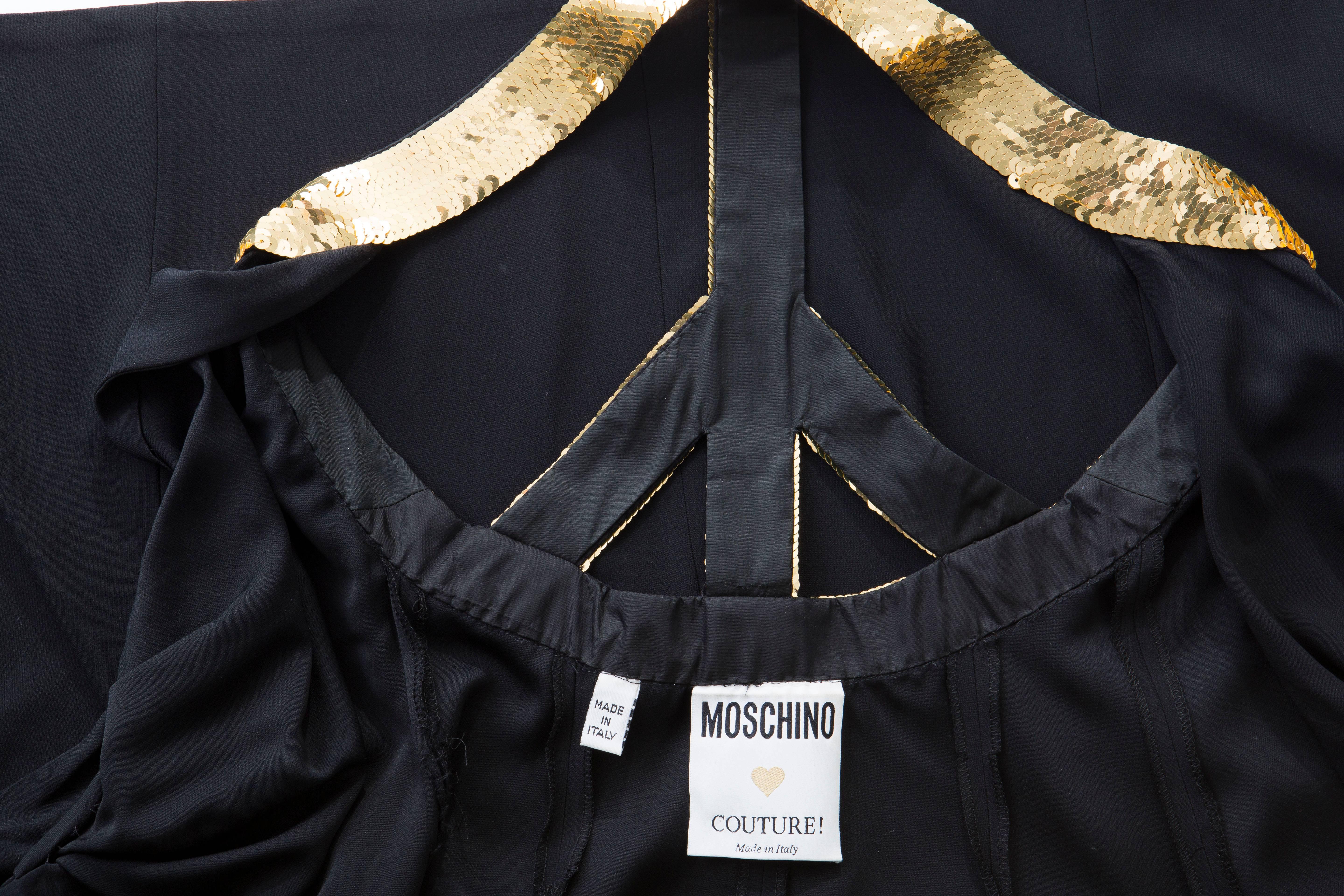 Moschino Couture Black Evening Dress With Back Sequin Peace Sign, Circa: 1993 For Sale 4