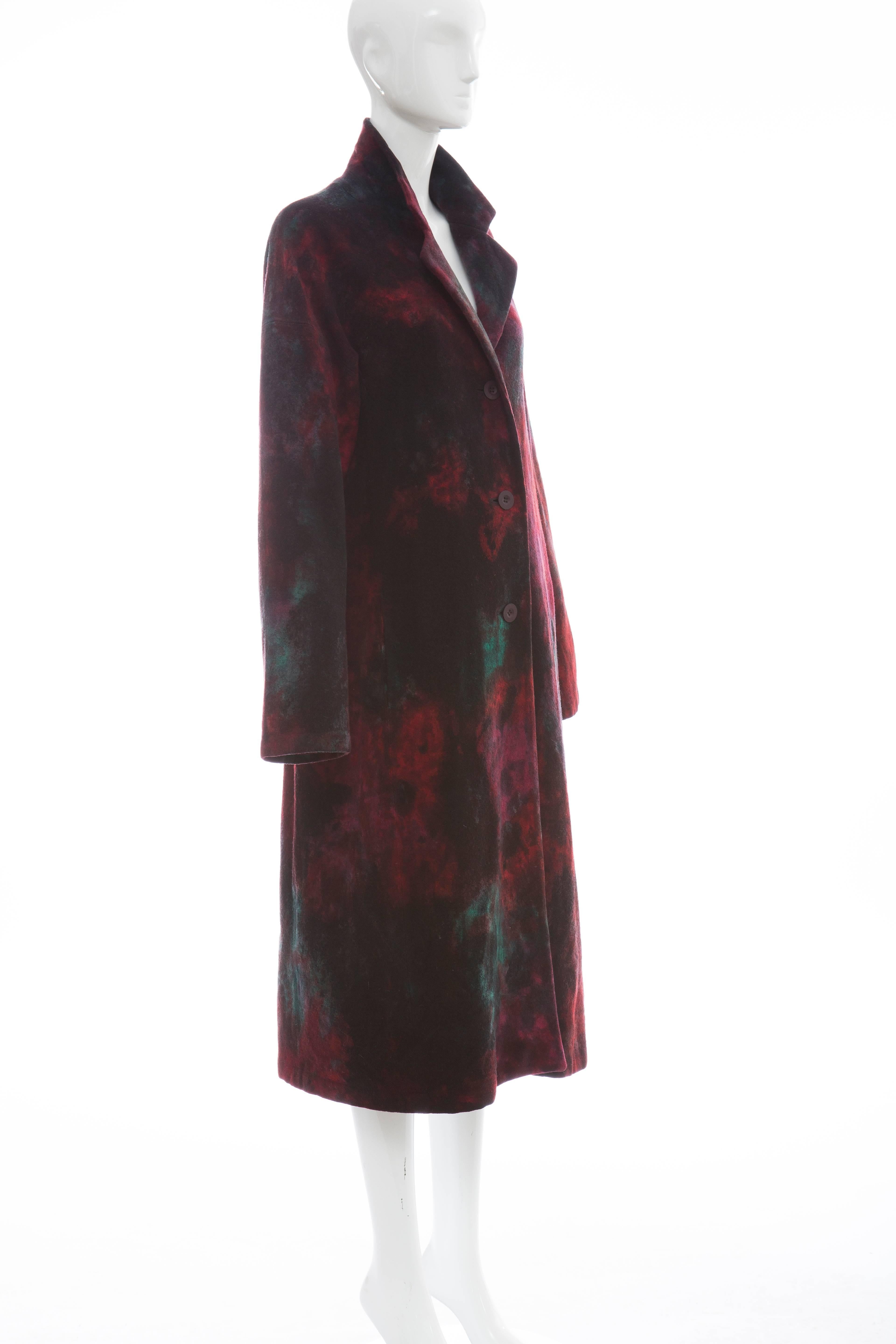 Women's Issey Miyake Tie Die Wool Felt Button Front Silk LIned, Coat, Circa 1990's