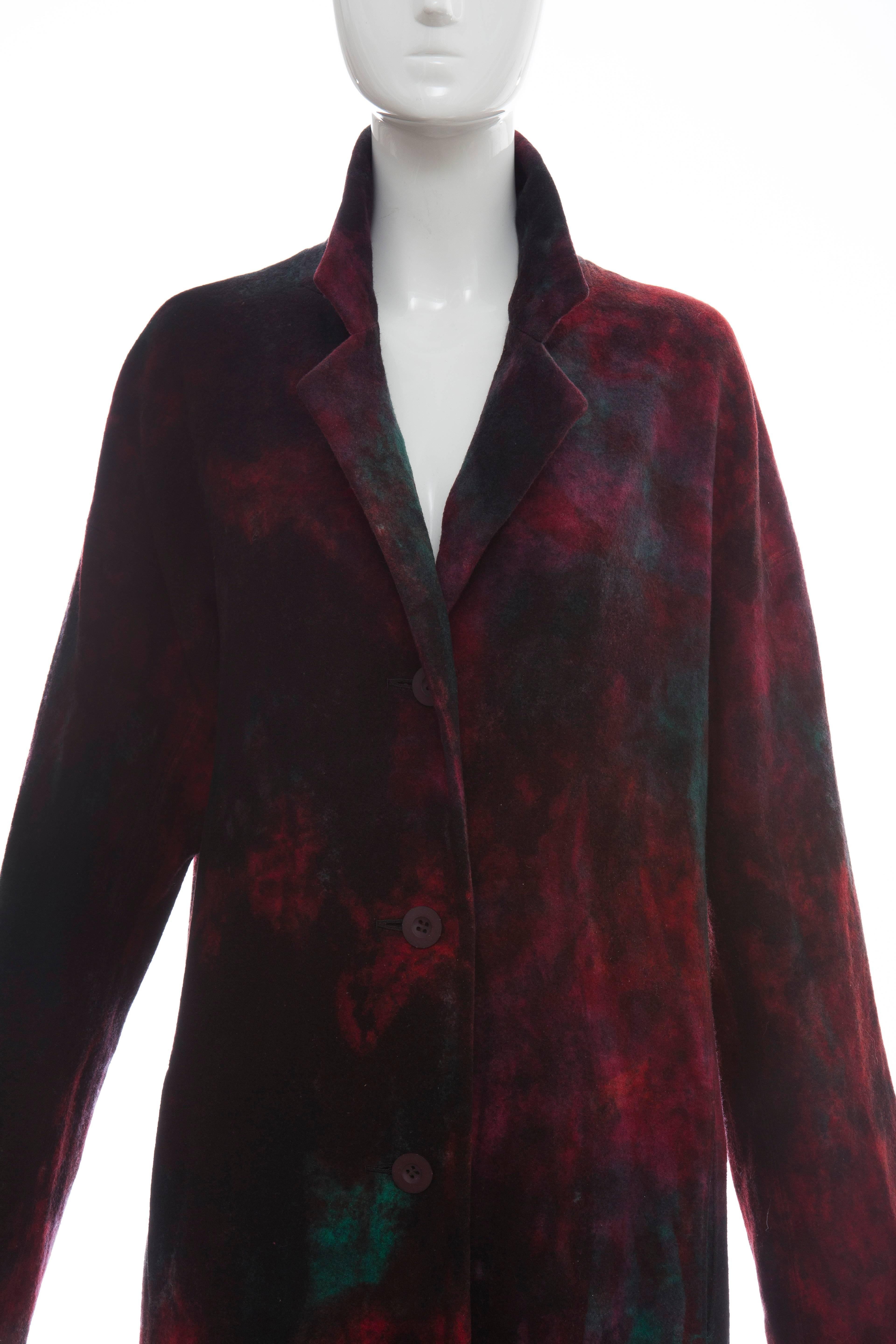 Issey Miyake Tie Die Wool Felt Button Front Silk LIned, Coat, Circa 1990's 1