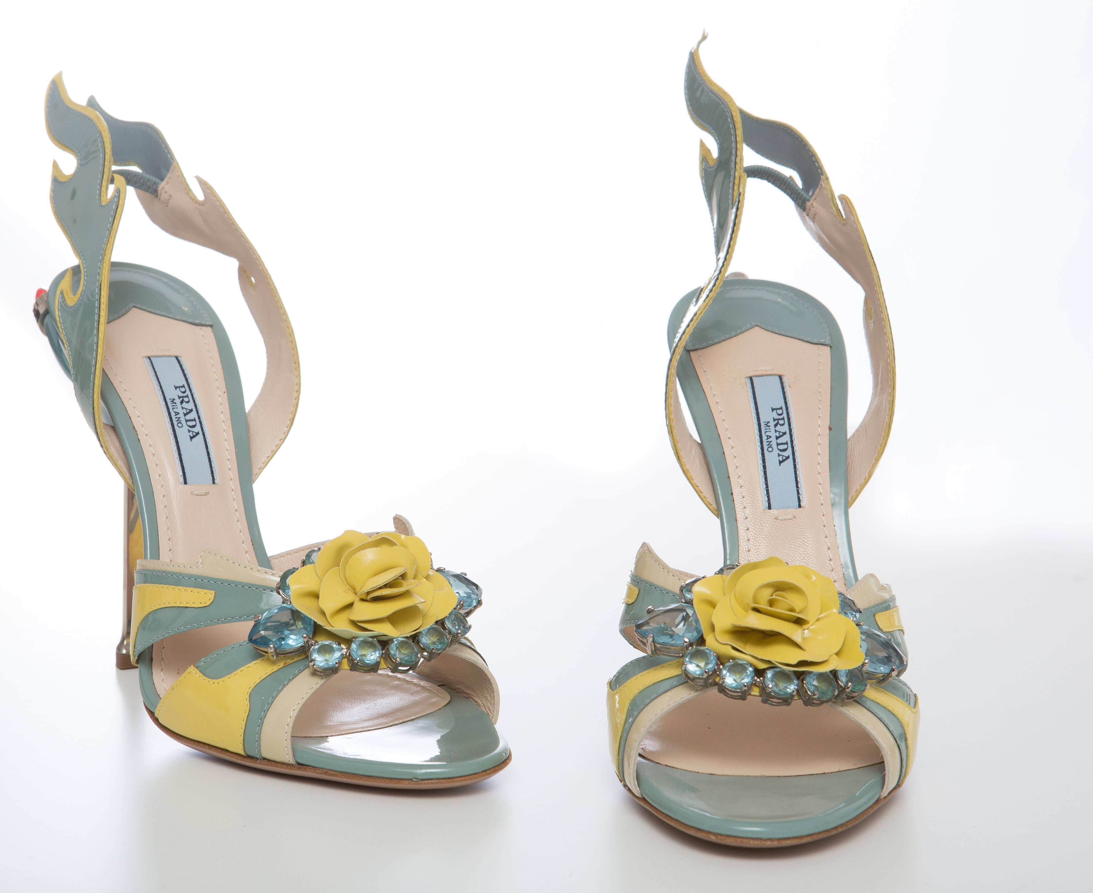 Women's Prada Patent Leather Jewel Toe Tail Light Flame Sandals, Spring - Summer 2012