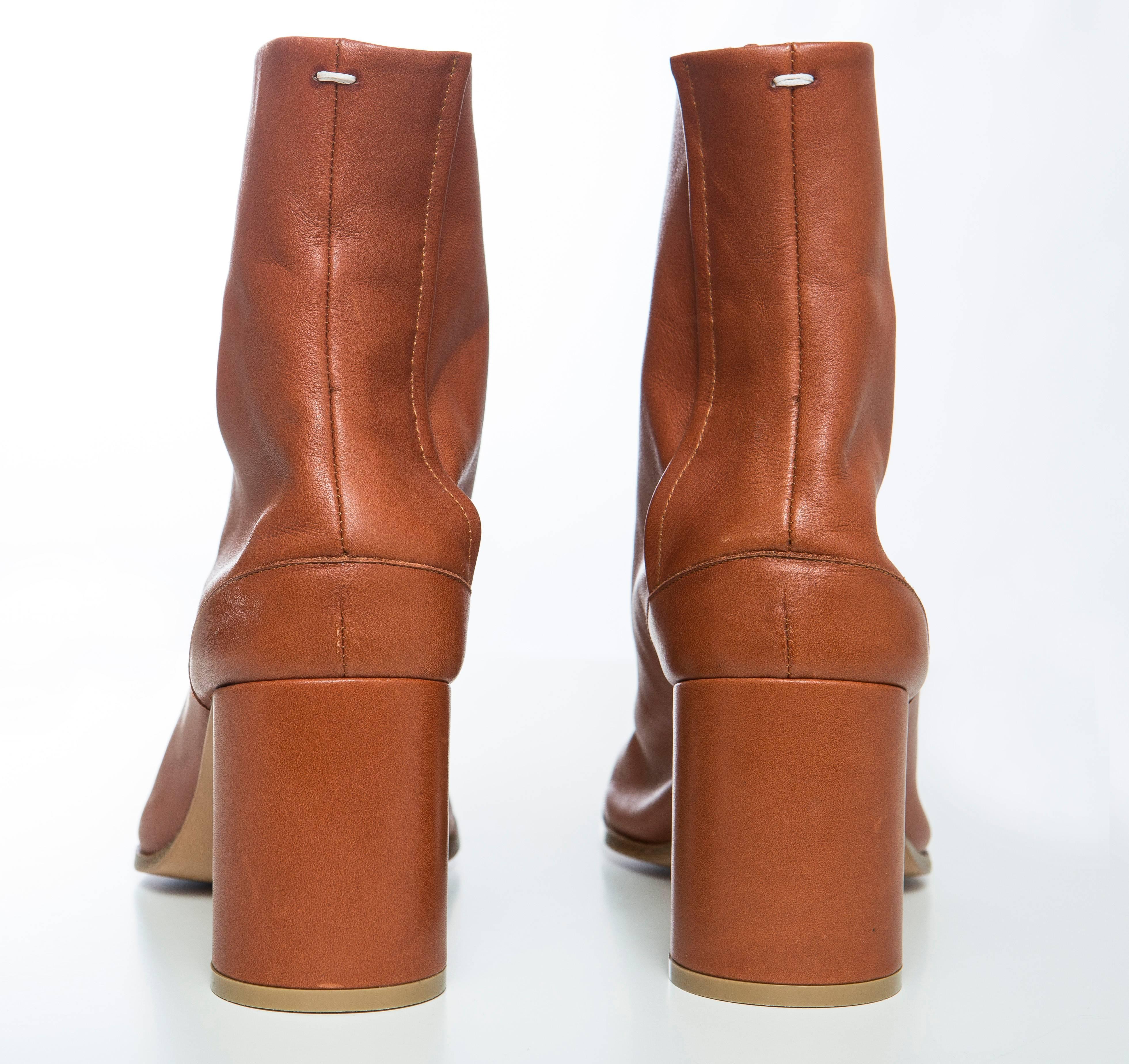 Brown Maison Martin Margiela Leather Tabi Ankle Boots  For Sale