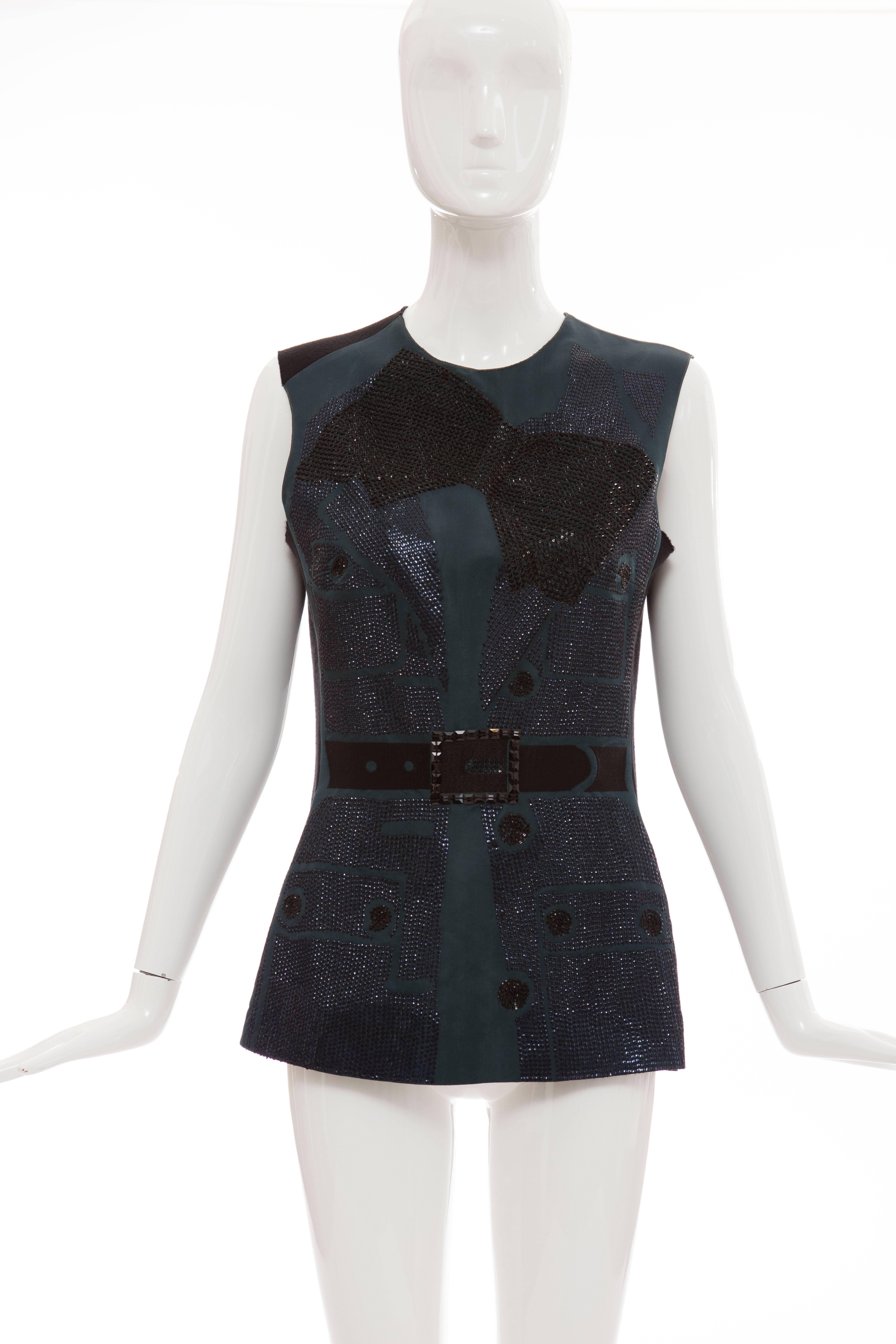 Blue Lanvin By Alber Elbaz Sleeveless Trompe l'oeil  Silk Embellished Top Circa 2006 For Sale