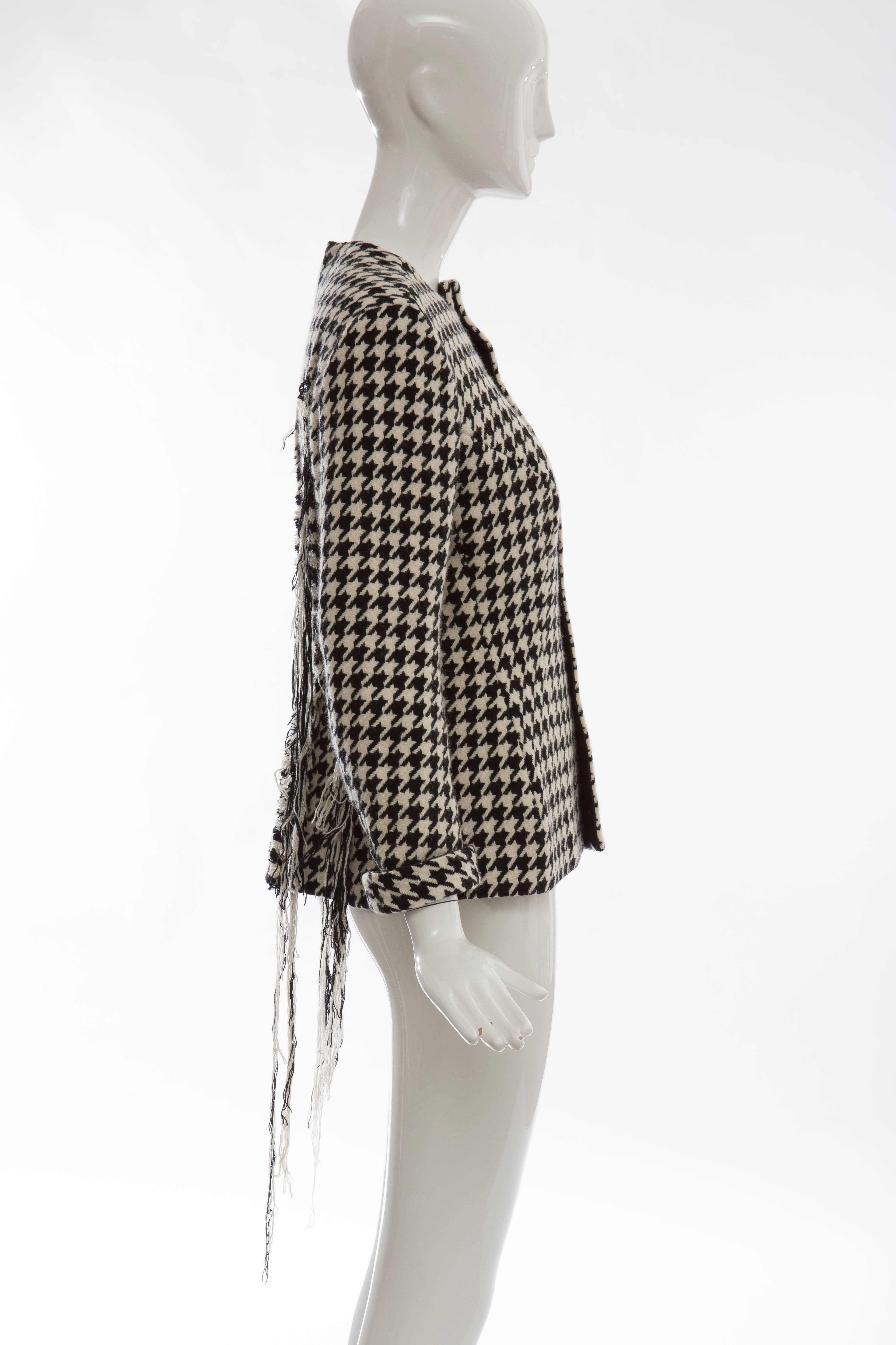 Black Yohji Yamamoto Wool Houndstooth Jacket With Leather Trim, Autumn / Winter 2003 For Sale