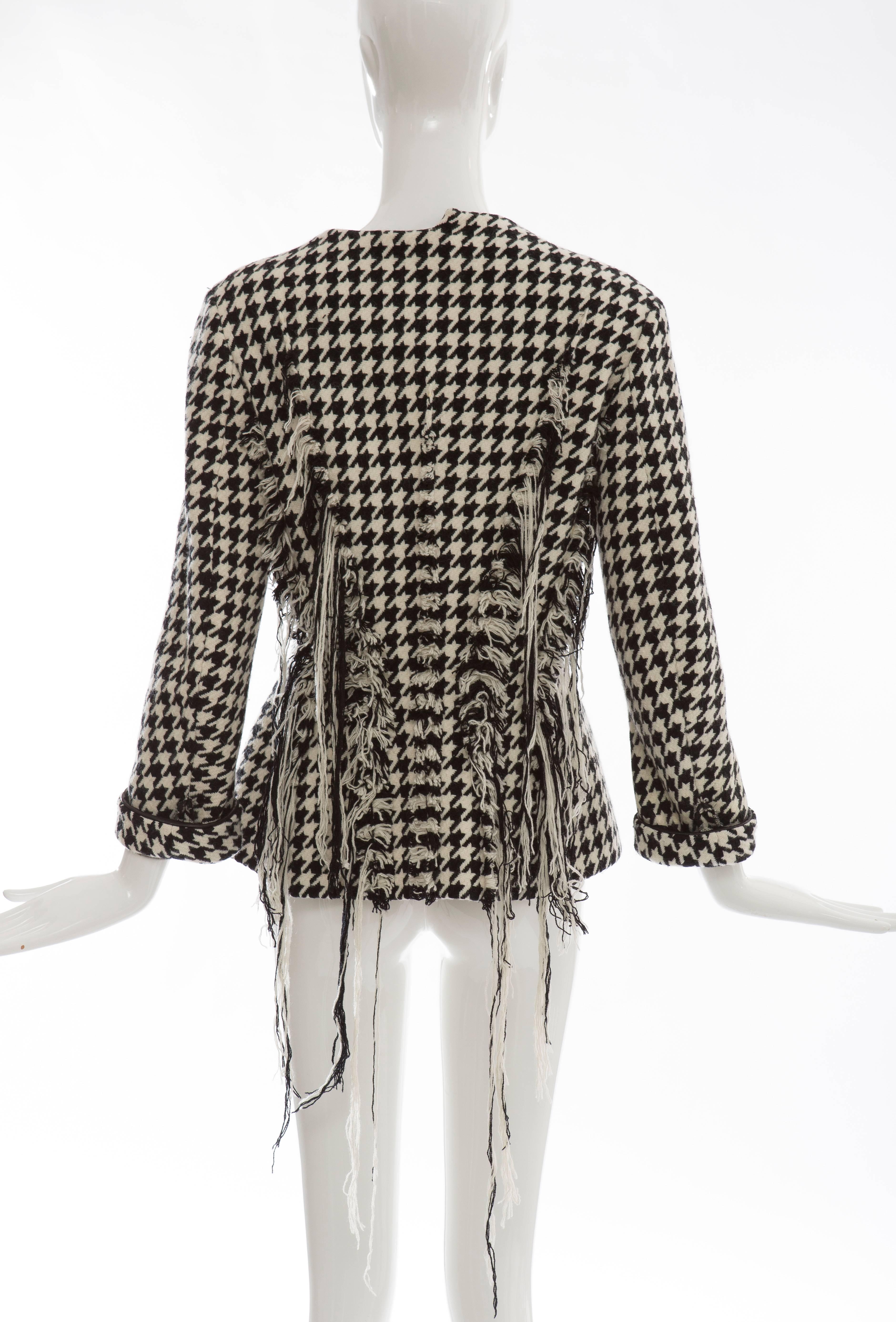 Yohji Yamamoto Wool Houndstooth Jacket With Leather Trim, Autumn / Winter 2003 In Excellent Condition For Sale In Cincinnati, OH