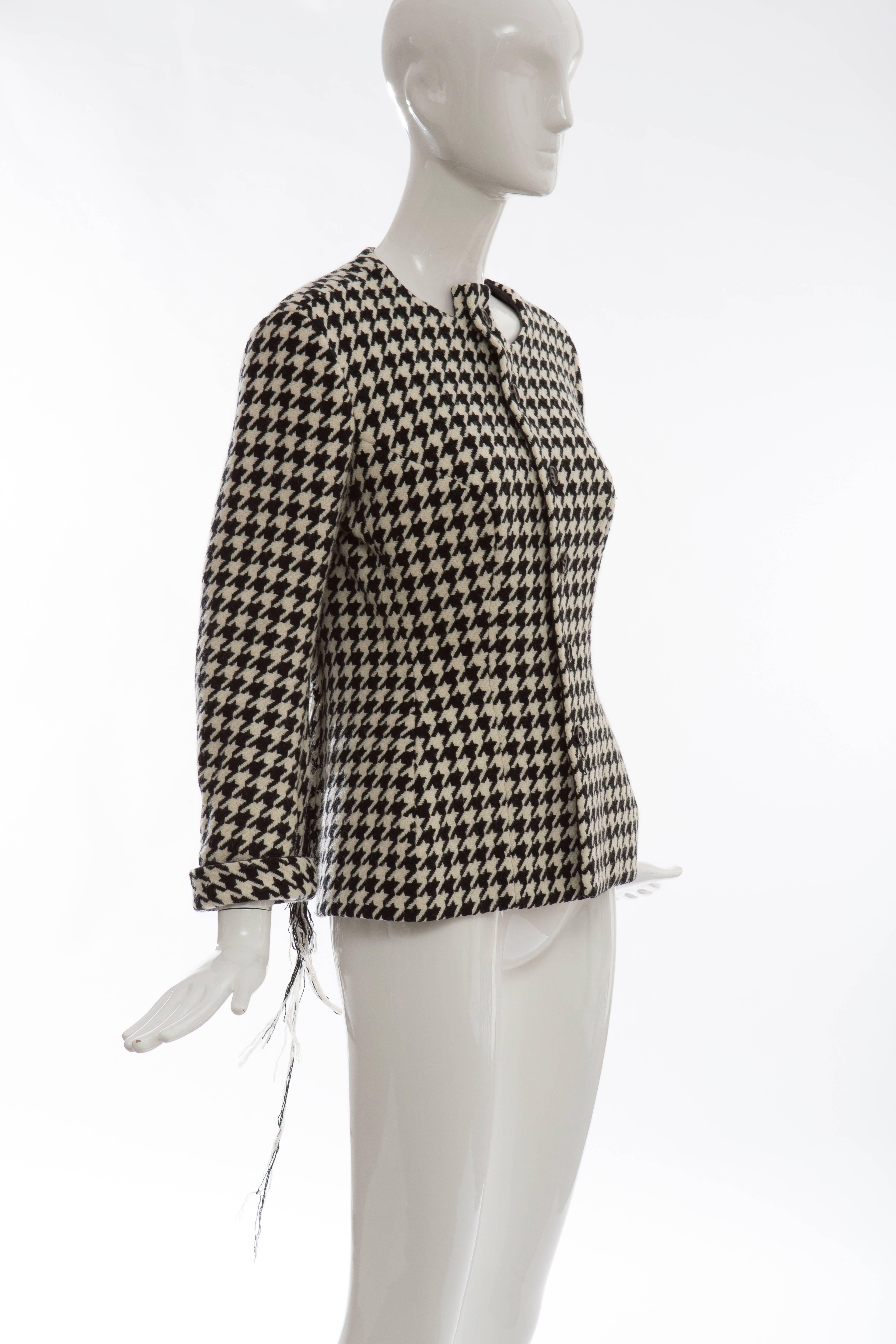 Women's Yohji Yamamoto Wool Houndstooth Jacket With Leather Trim, Autumn / Winter 2003 For Sale