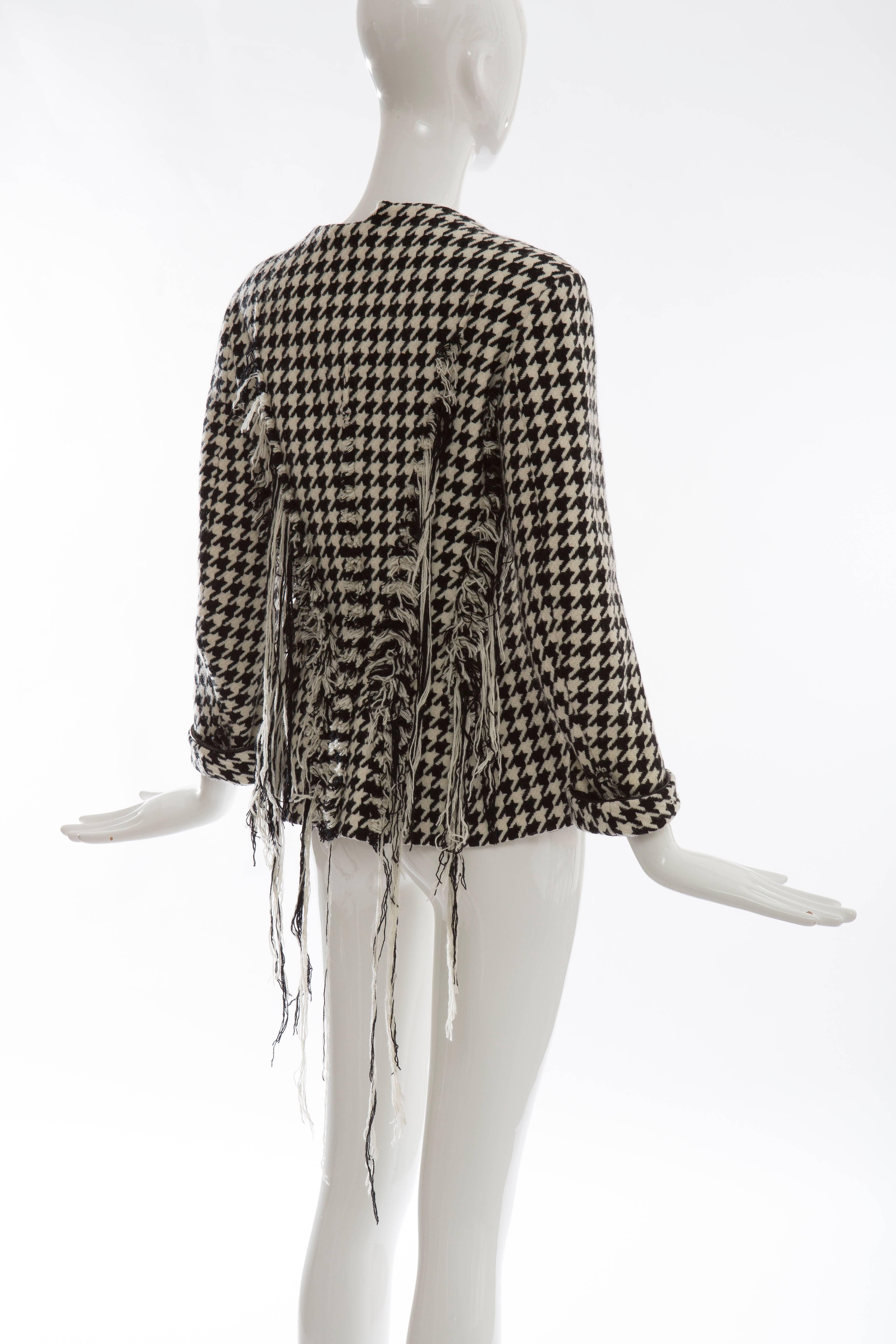 Yohji Yamamoto Wool Houndstooth Jacket With Leather Trim, Autumn / Winter 2003 For Sale 2
