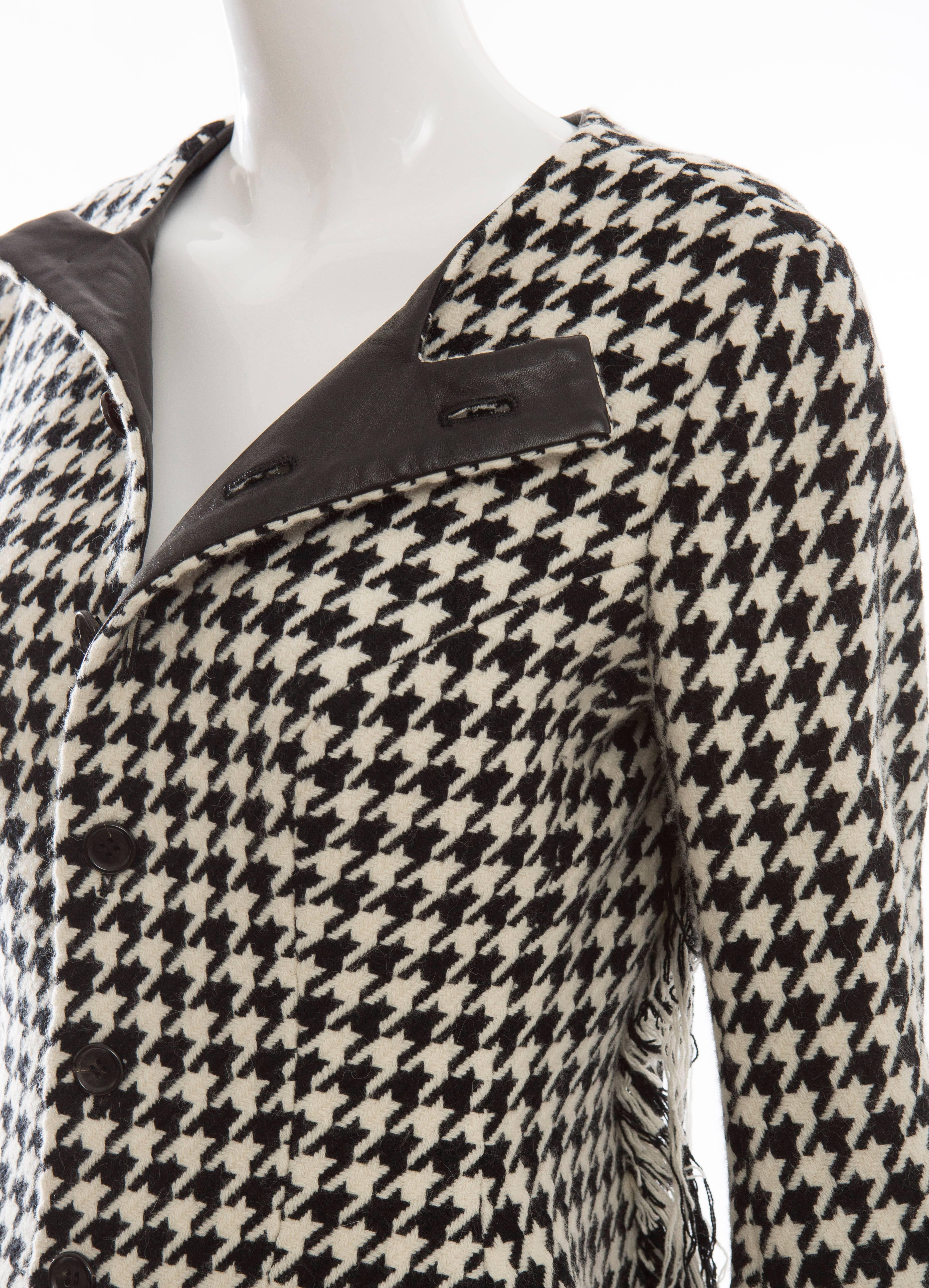 Yohji Yamamoto Wool Houndstooth Jacket With Leather Trim, Autumn / Winter 2003 For Sale 4