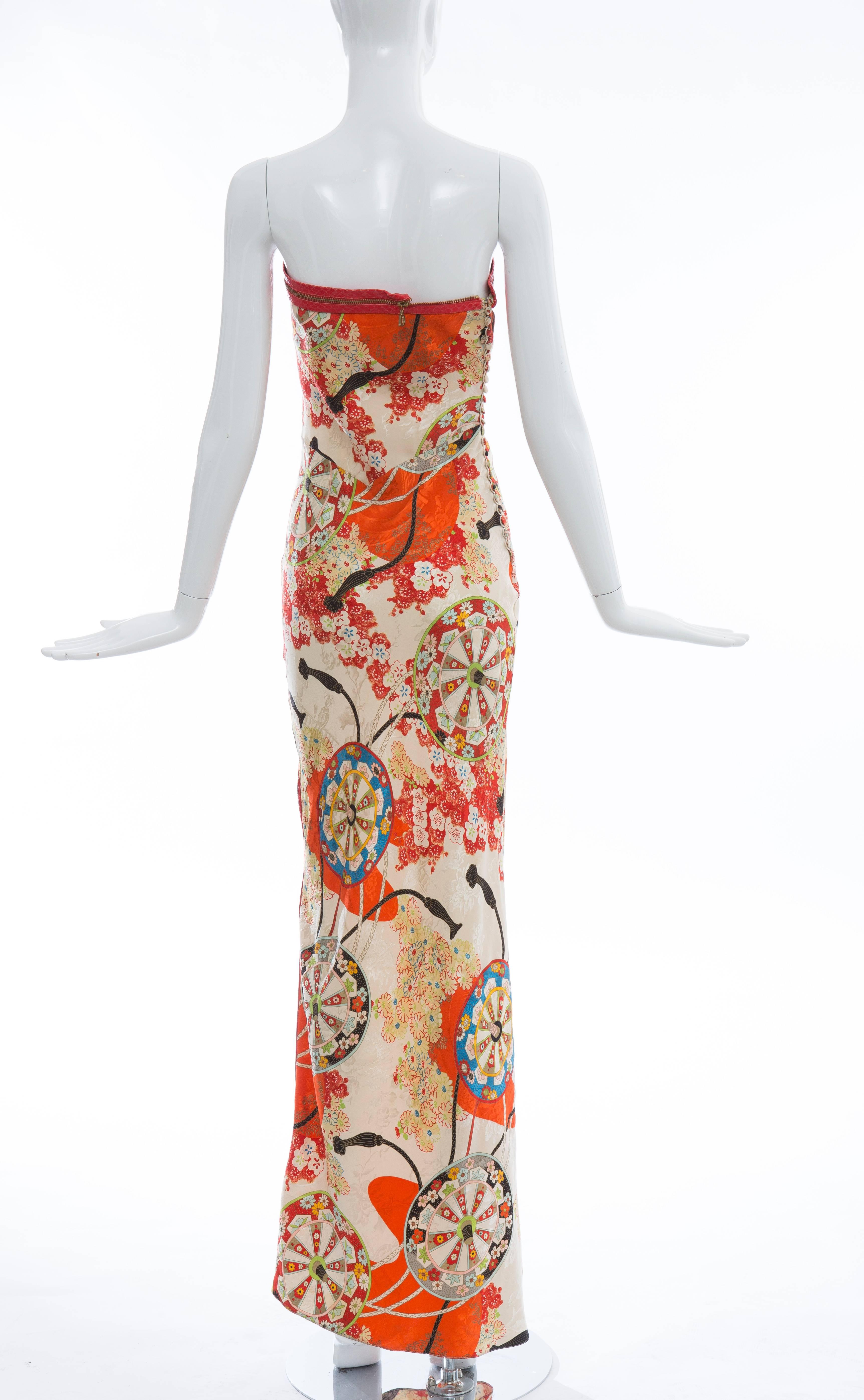 John Galliano For Christian Dior Silk Leather Trim Strapless Dress, Spring 2001 In Excellent Condition In Cincinnati, OH