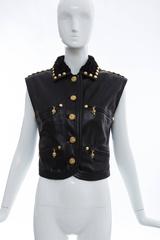 Gianni Versace Black Studded Leather Vest With Persian Lamb Collar, Circa 1990's