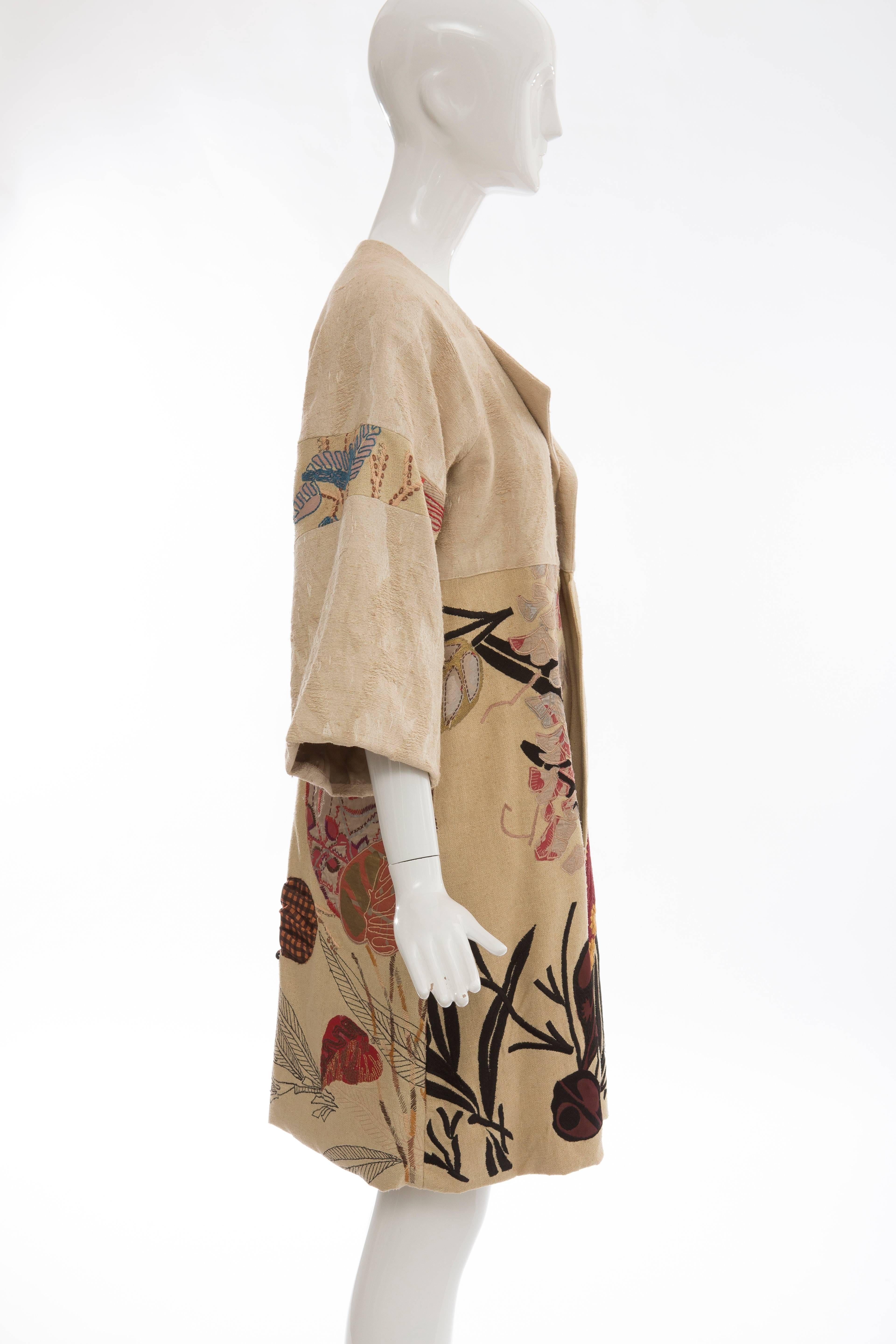 Brown Dries Van Noten Silk Cotton Embroidered Patchwork Coat, Spring - Summer 2006