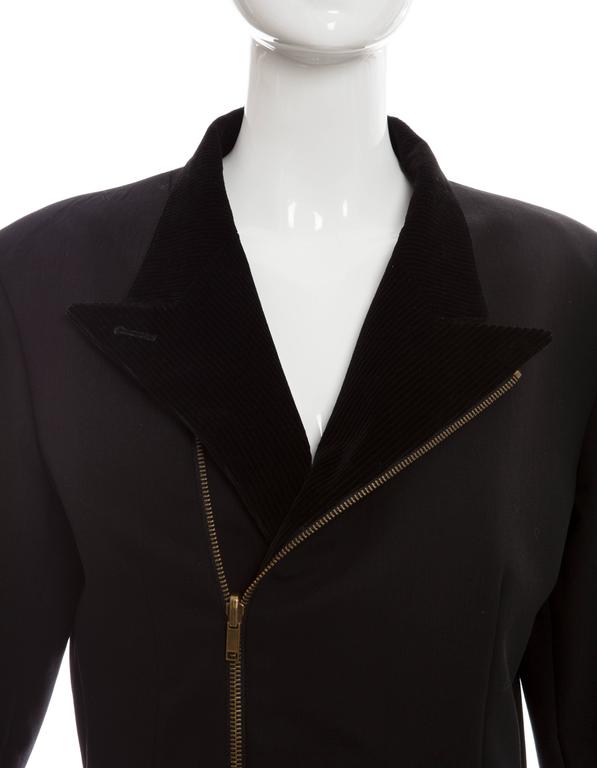 Jean Paul Gaultier Black Wool Zip Front Jacket With Corduroy Trim ...
