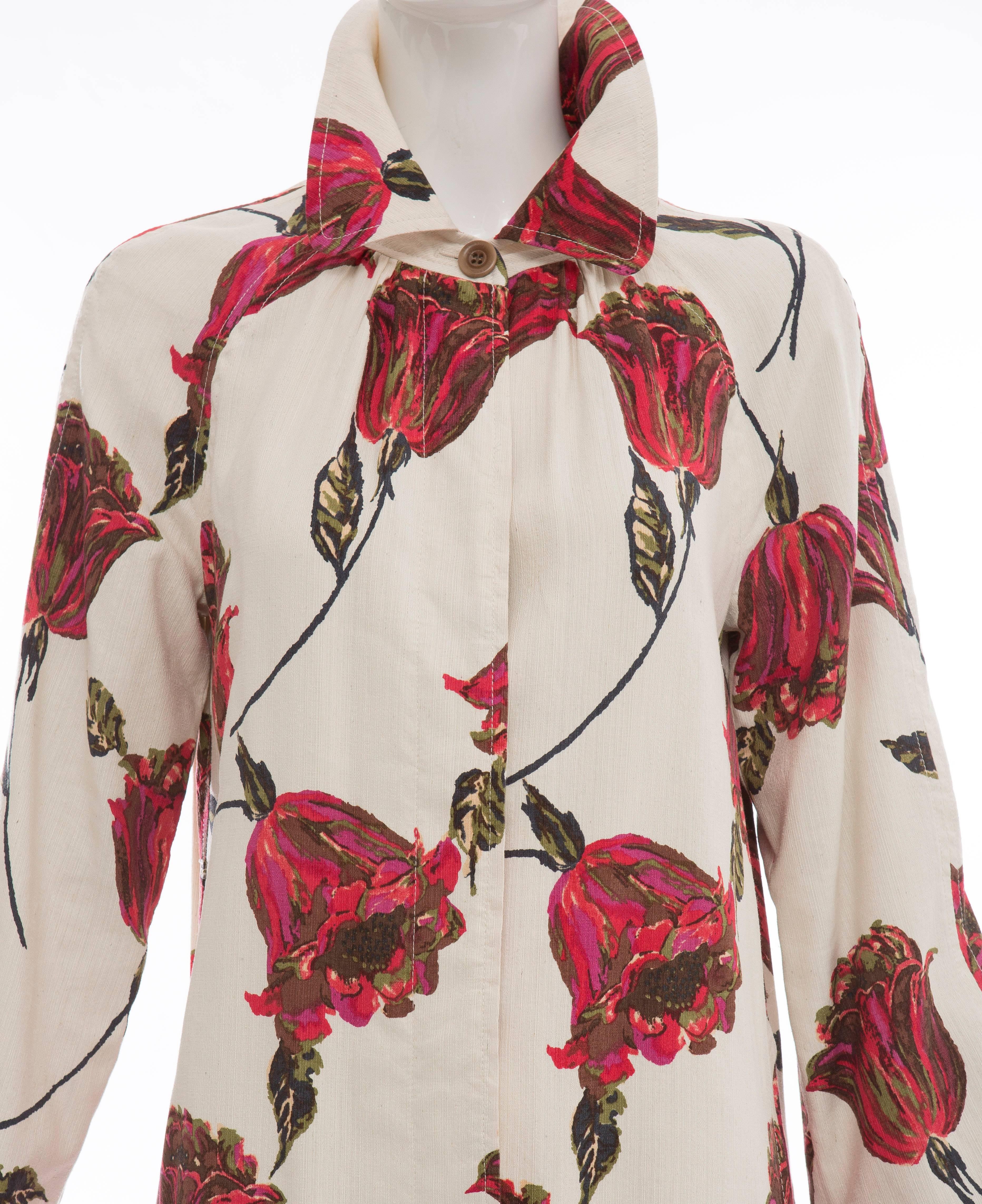 Dries Van Noten Runway Silk Cotton Linen Tulip Print Coat, Spring 2005 1