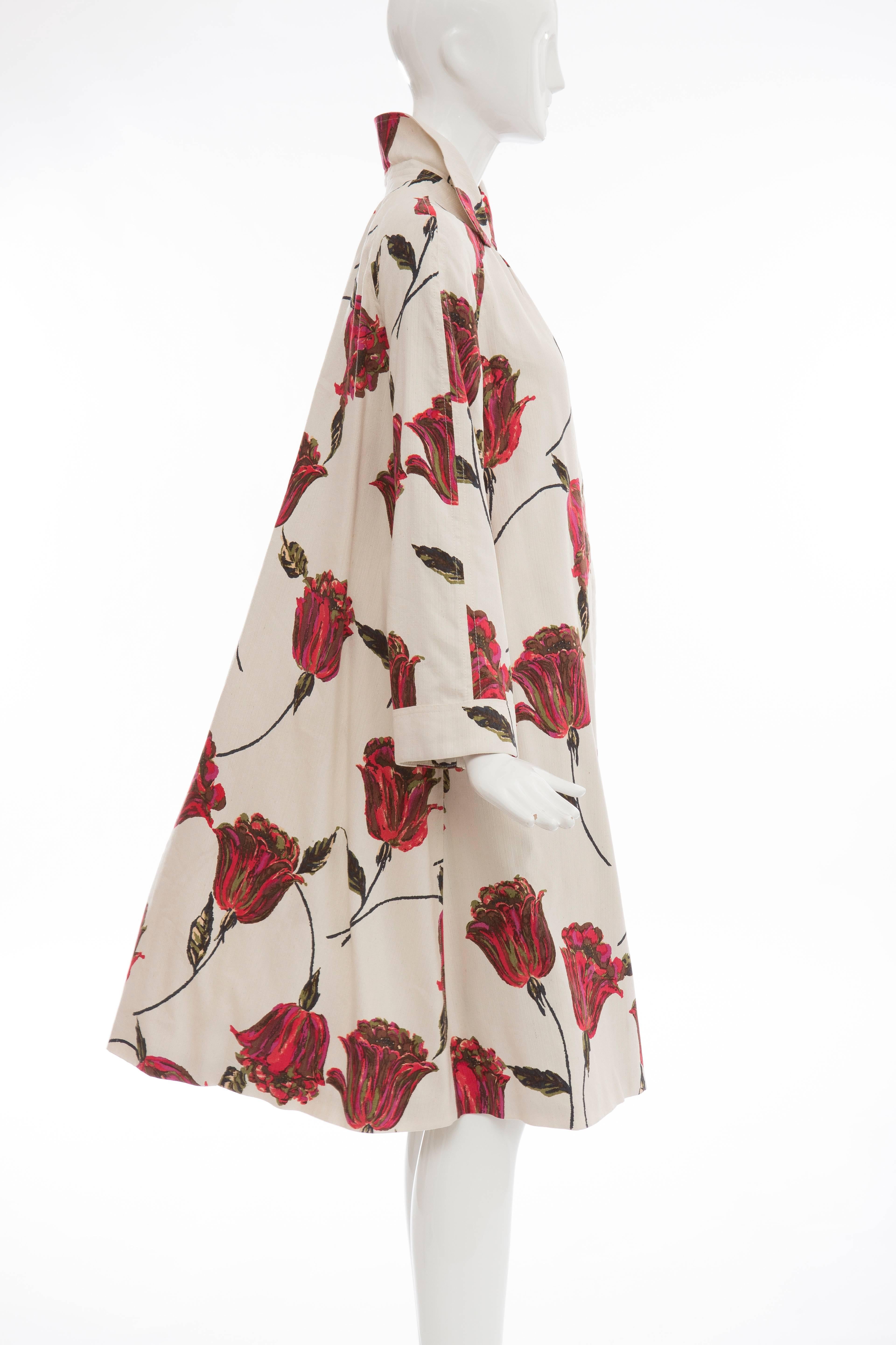 Dries Van Noten Runway Silk Cotton Linen Tulip Print Coat, Spring 2005 3