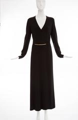 Donna Karan Black Stretch Jersey Long Sleeve Wrap Dress, Circa 1990's