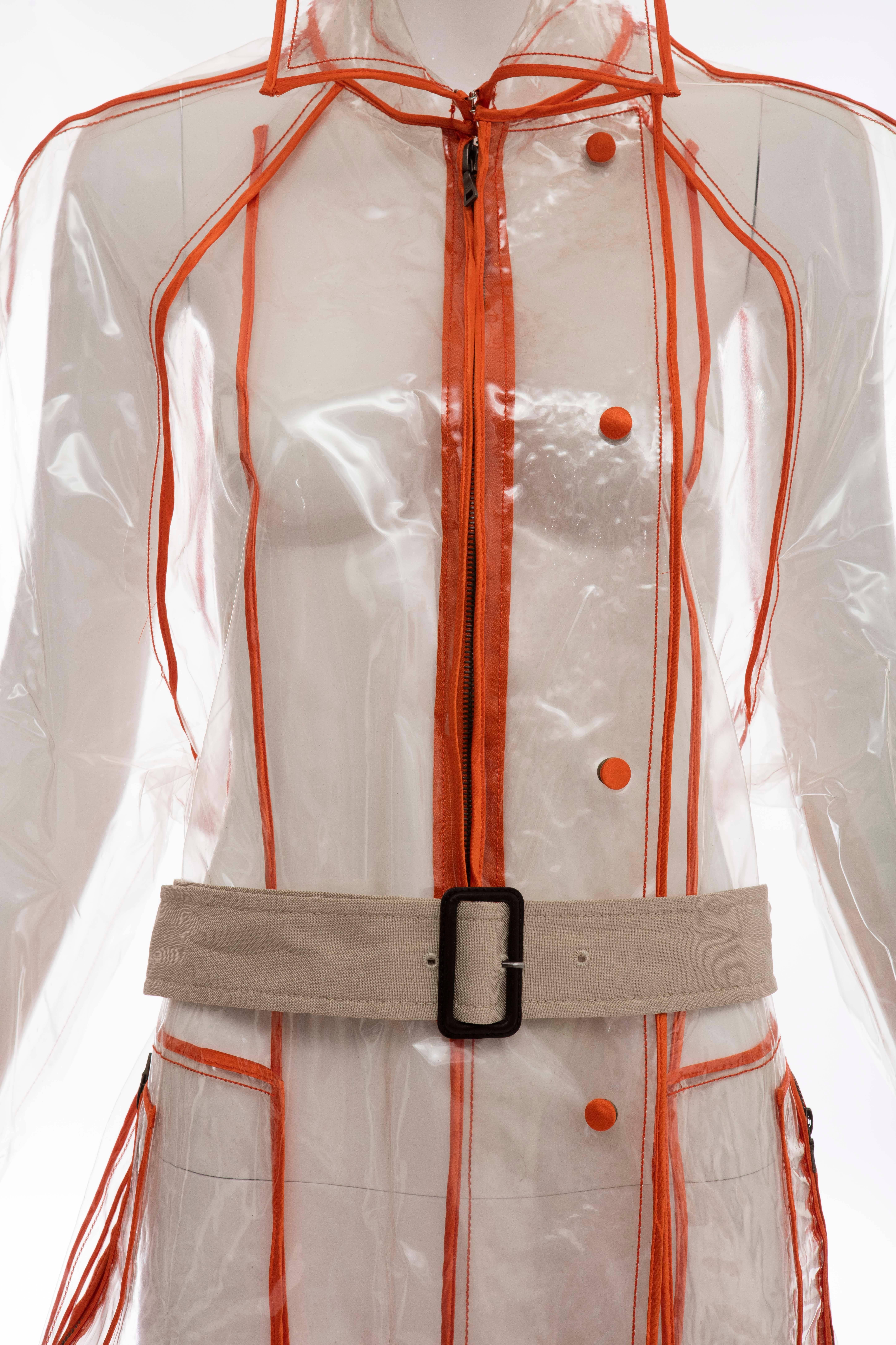 Beige Prada Transparent PVC Rain Coat Contrasting Orange Trim, Fall 2002  For Sale