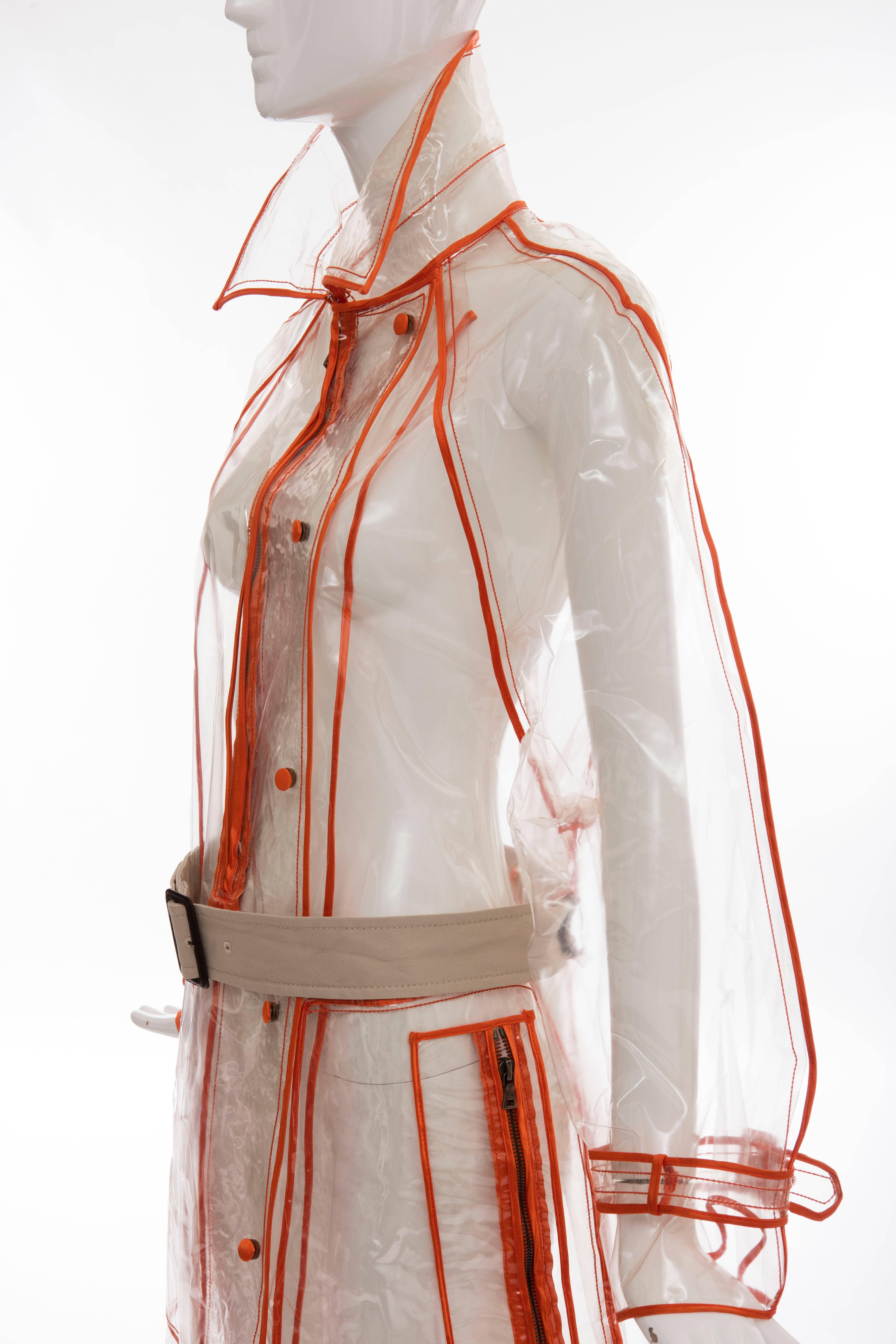 Women's Prada Transparent PVC Rain Coat Contrasting Orange Trim, Fall 2002 For Sale