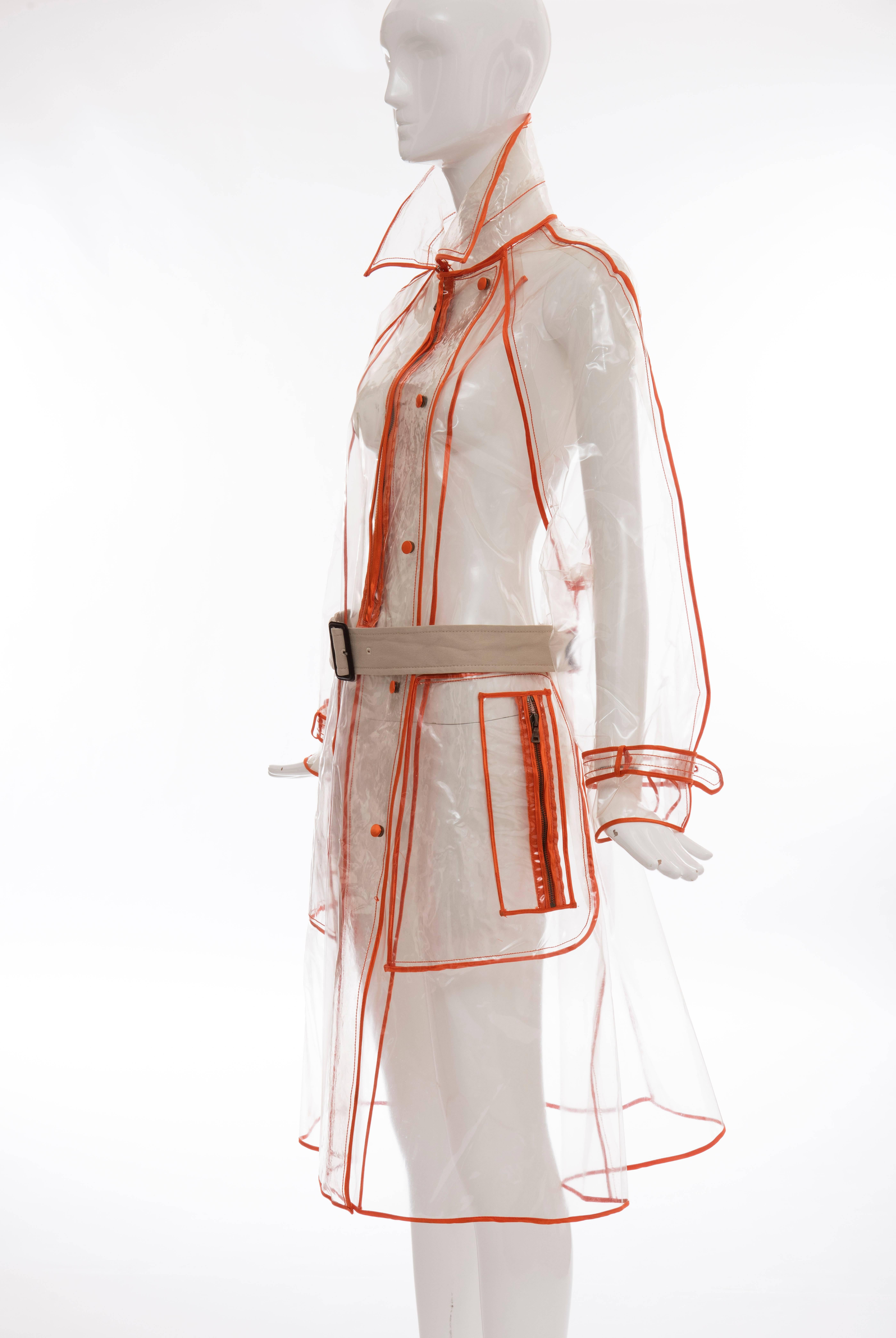 Prada Transparent PVC Rain Coat Contrasting Orange Trim, Fall 2002  For Sale 2