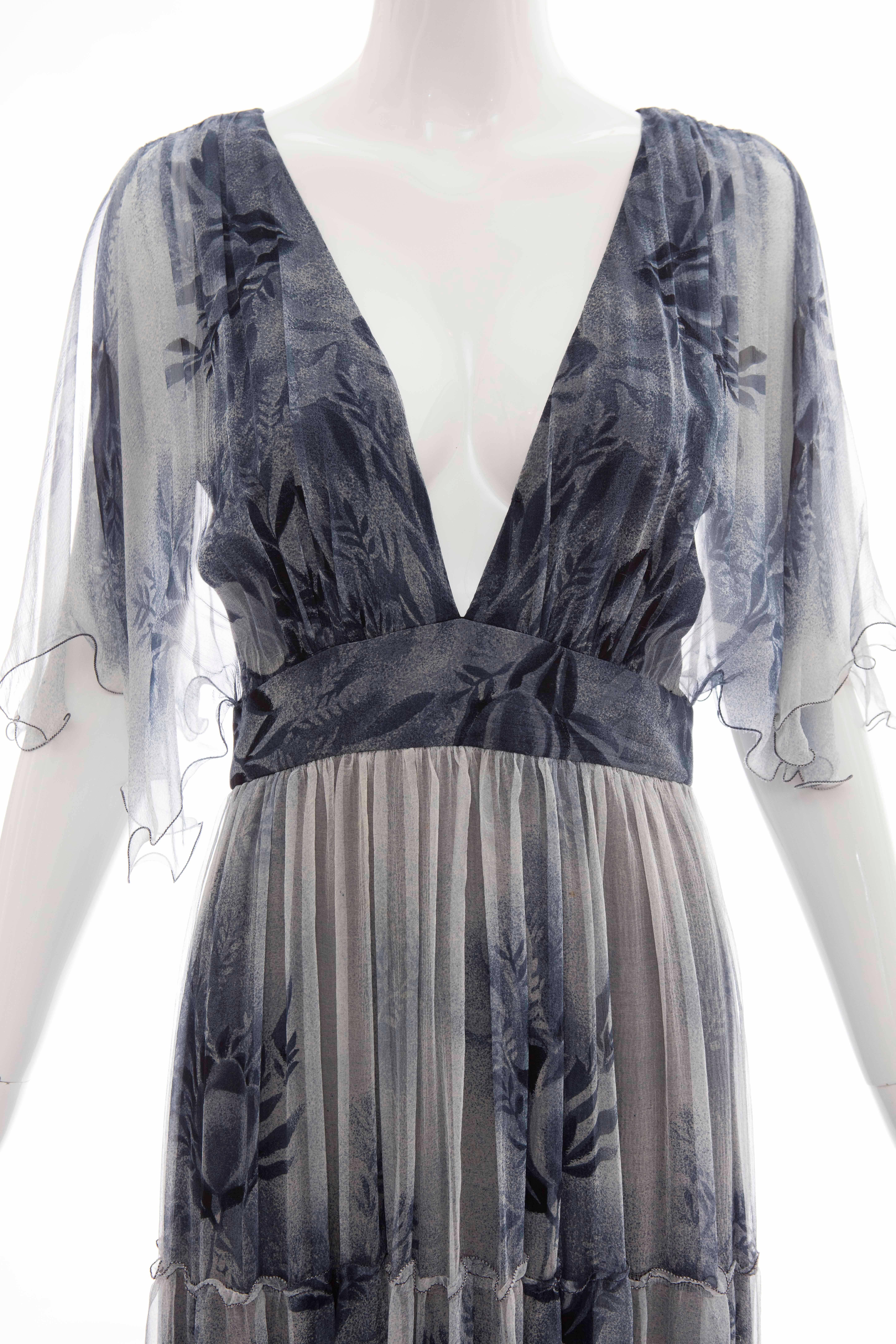 Women's Vicky Tiel Giorgio Beverly Hills Floral Silk Chiffon Evening Dress, Circa 1980's For Sale