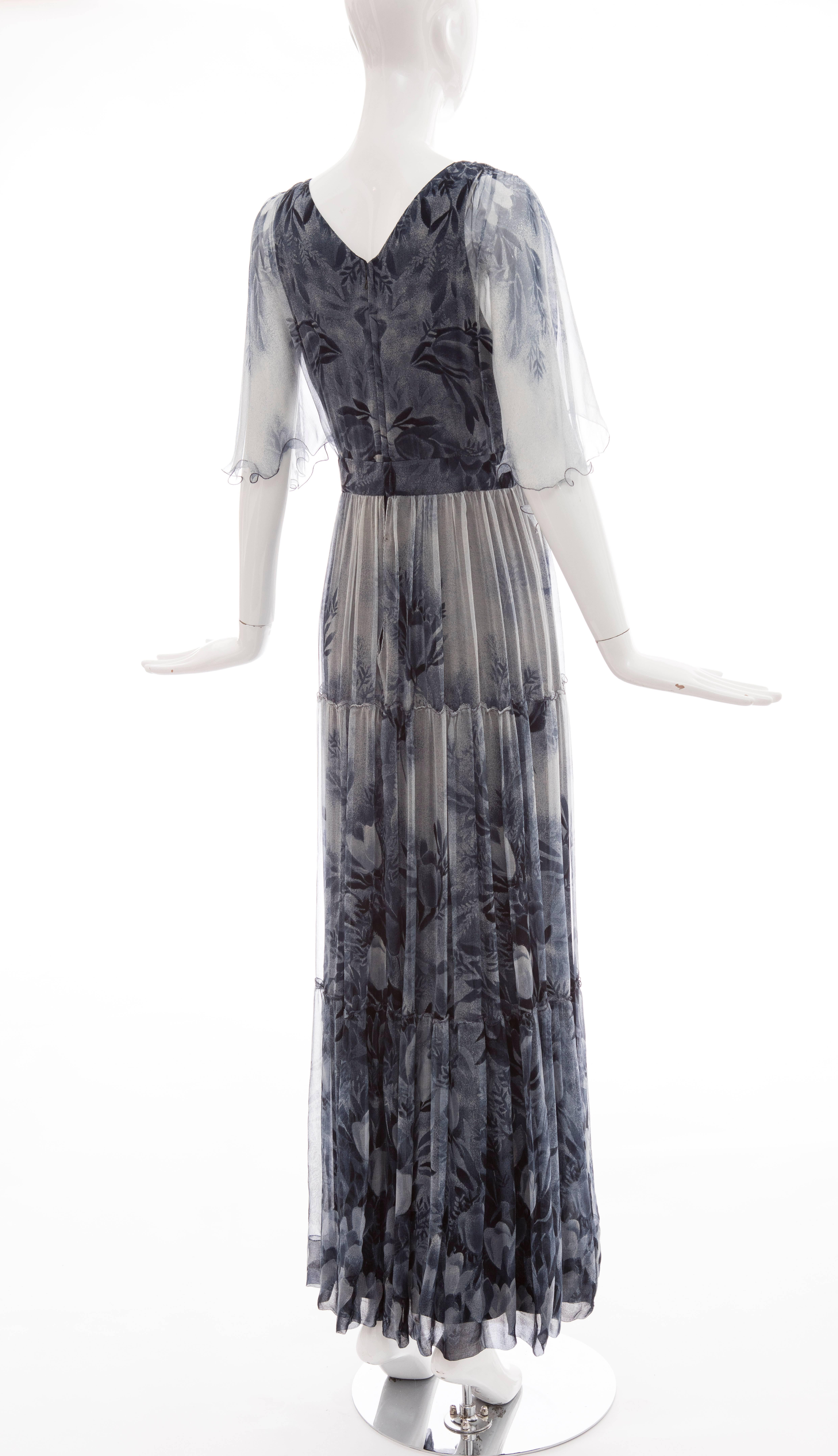 Vicky Tiel Giorgio Beverly Hills Floral Silk Chiffon Evening Dress, Circa 1980's For Sale 1