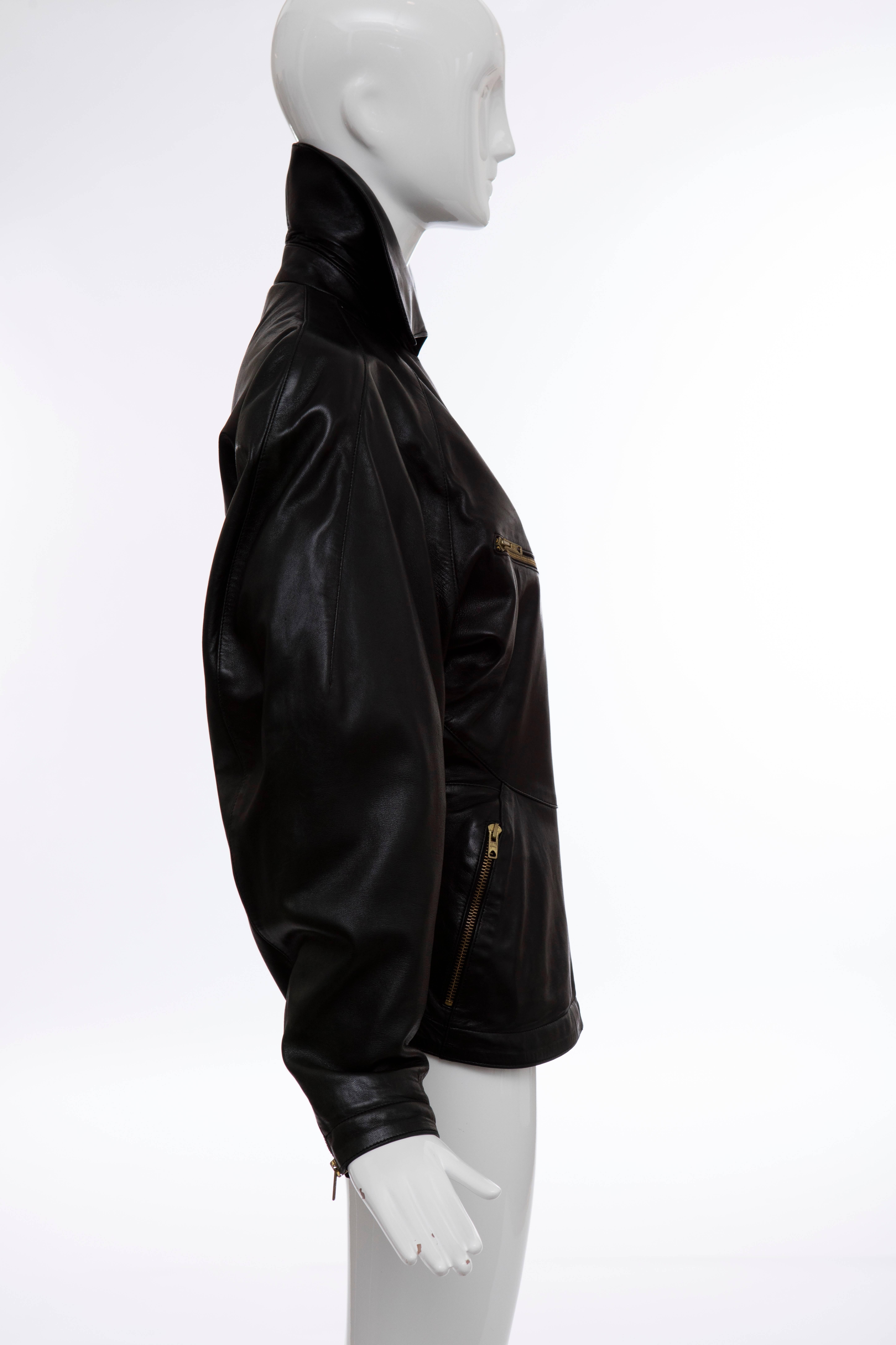 Azzedine Alai Black Zip Front Lambskin Leather Jacket , Circa 1986 In Excellent Condition For Sale In Cincinnati, OH