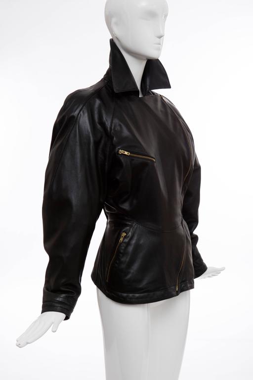 Azzedine Alai Black Zip Front Lambskin Leather Jacket , Circa 1986 For ...