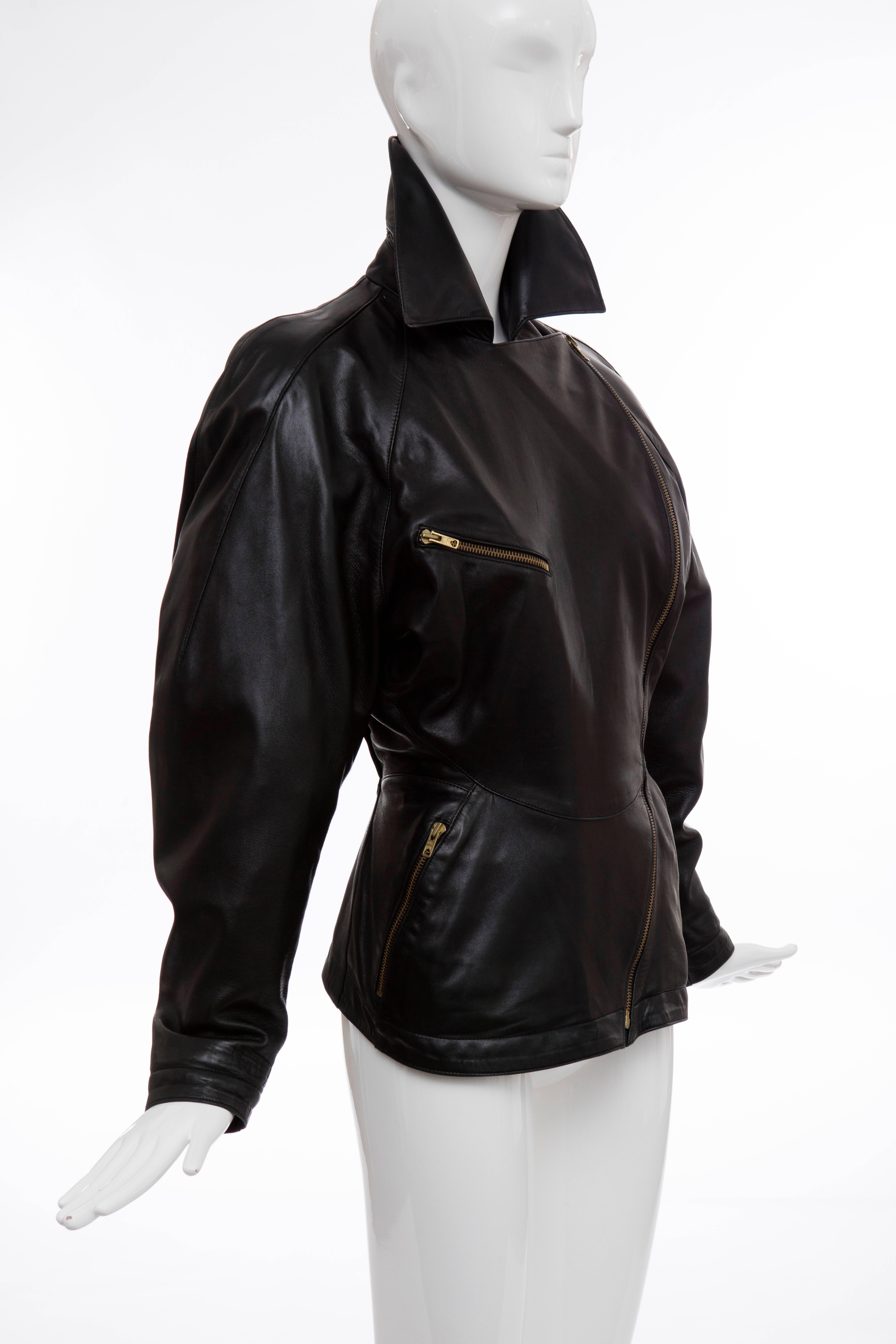 Azzedine Alai Black Zip Front Lambskin Leather Jacket , Circa 1986 For Sale 1