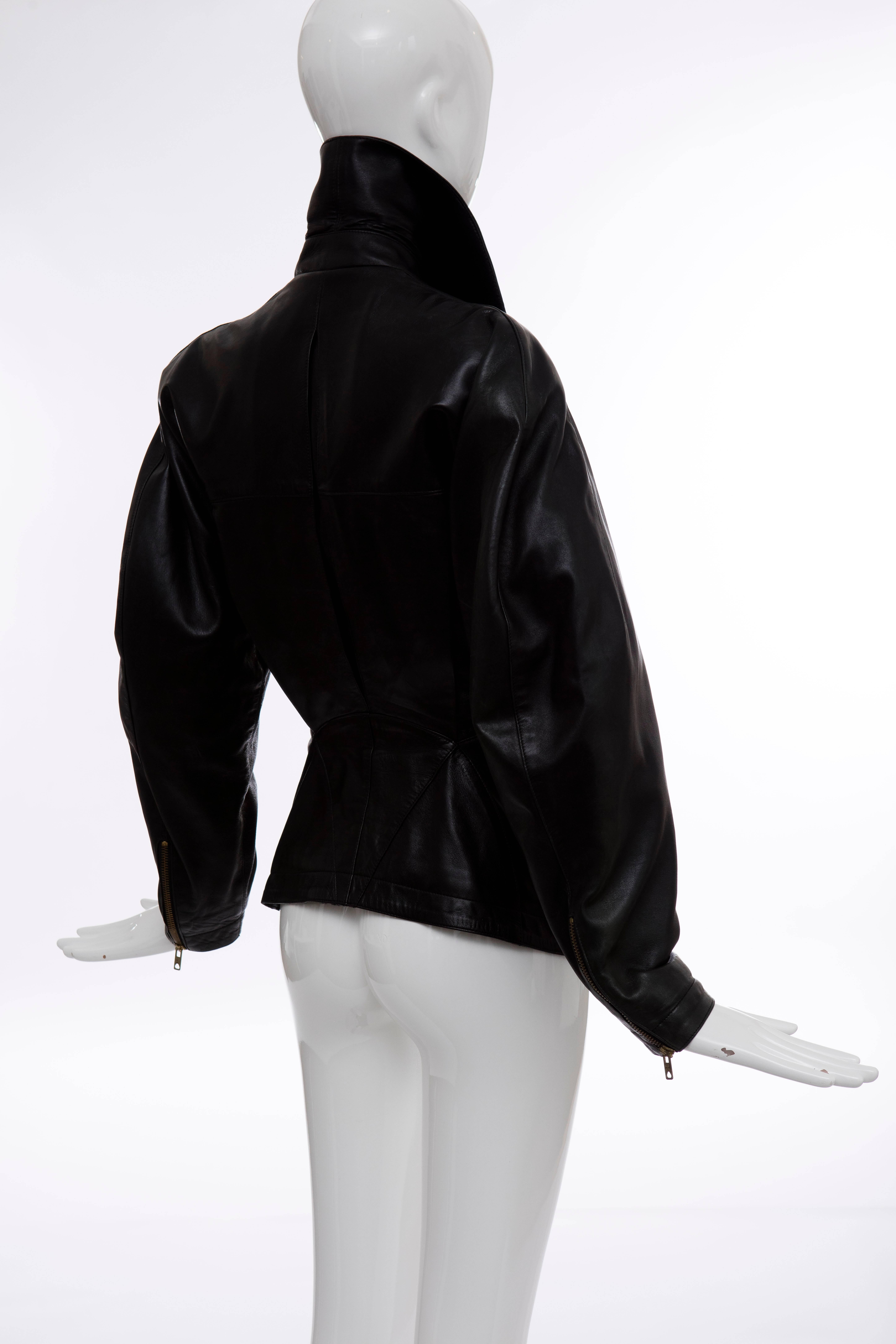 Azzedine Alai Black Zip Front Lambskin Leather Jacket , Circa 1986 For Sale 2