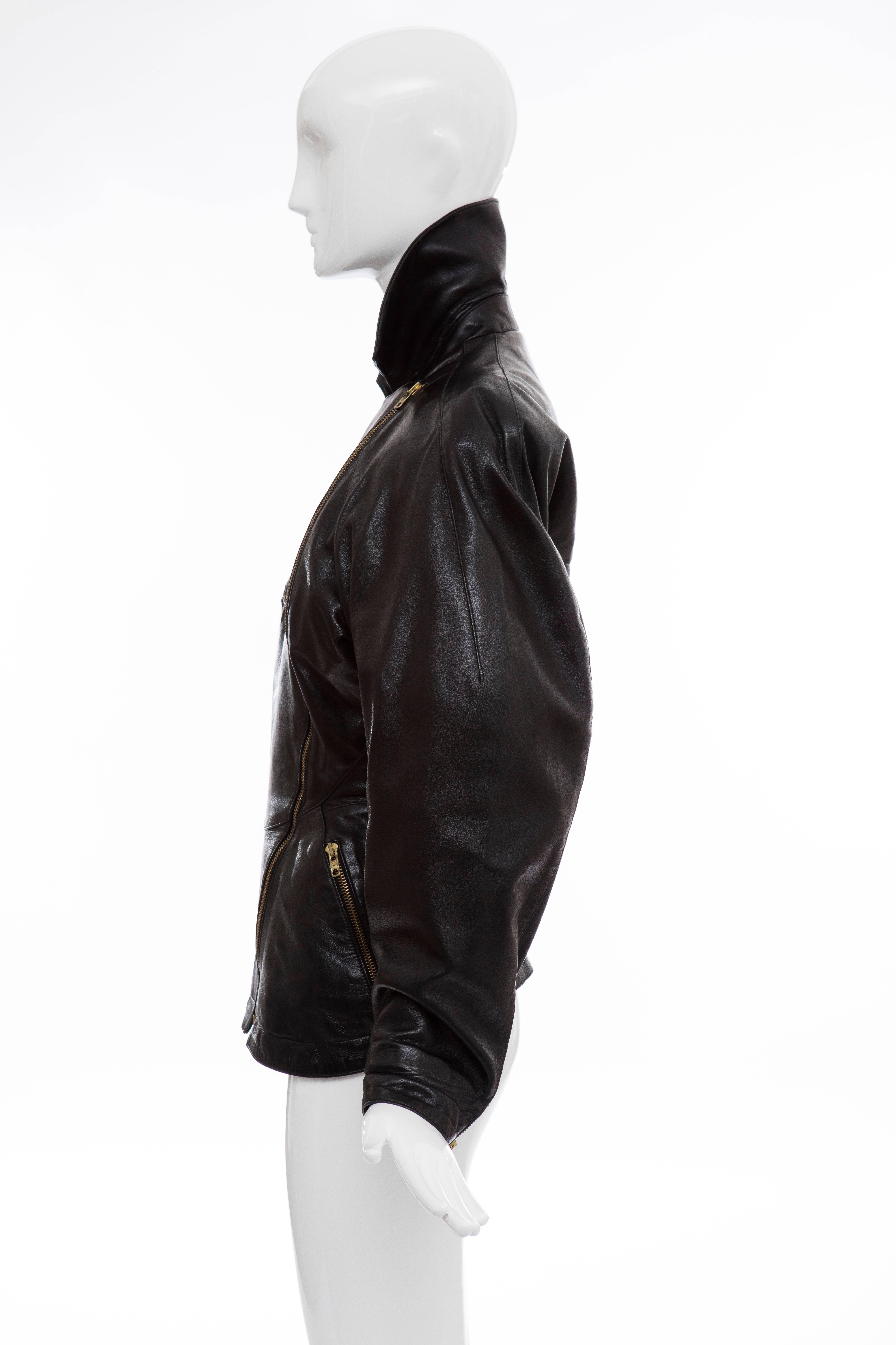 Azzedine Alai Black Zip Front Lambskin Leather Jacket , Circa 1986 For Sale 3