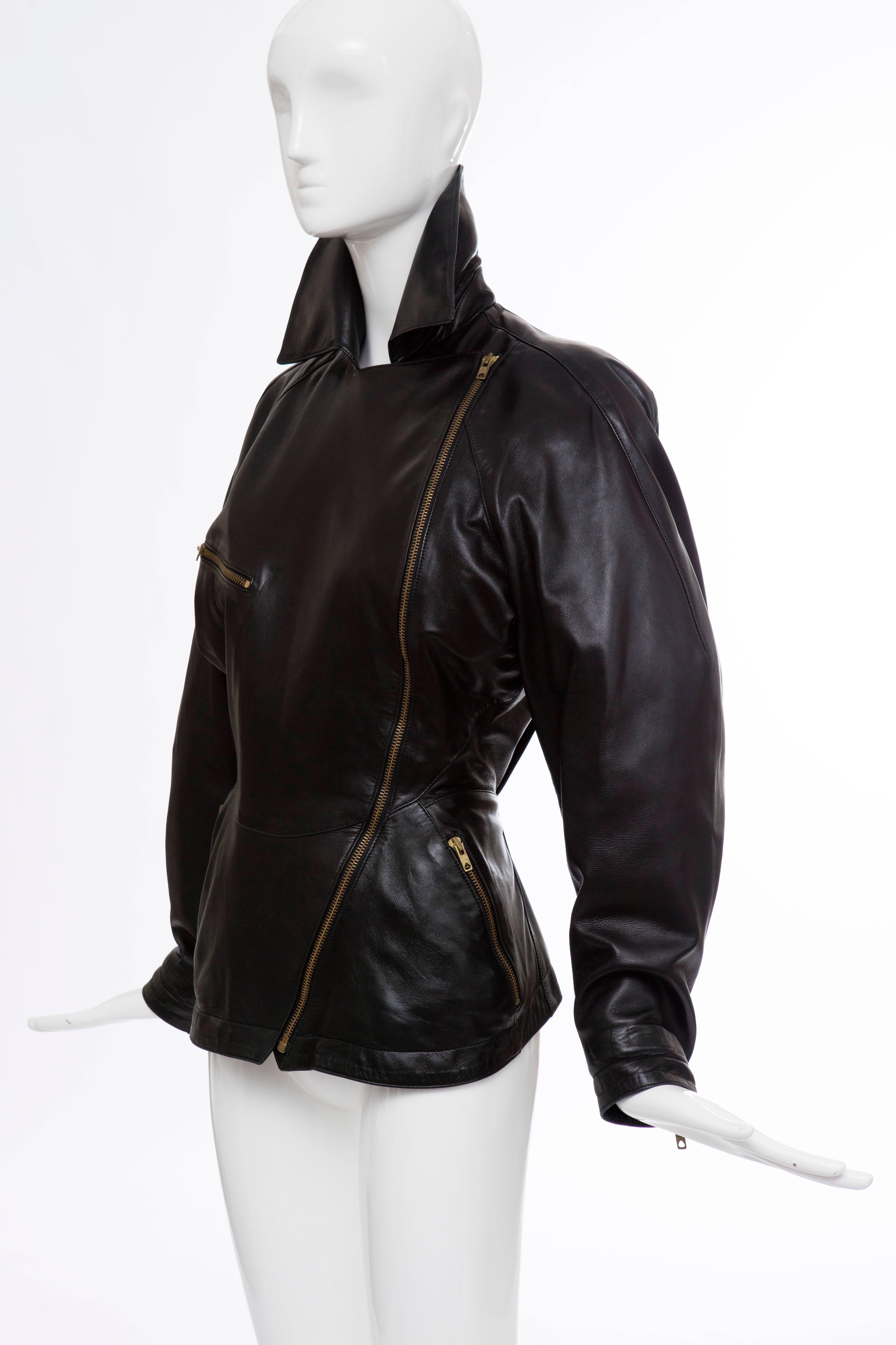 Azzedine Alai Black Zip Front Lambskin Leather Jacket , Circa 1986 For Sale 4
