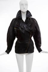 Azzedine Alai Black Zip Front Lambskin Leather Jacket , Circa 1986