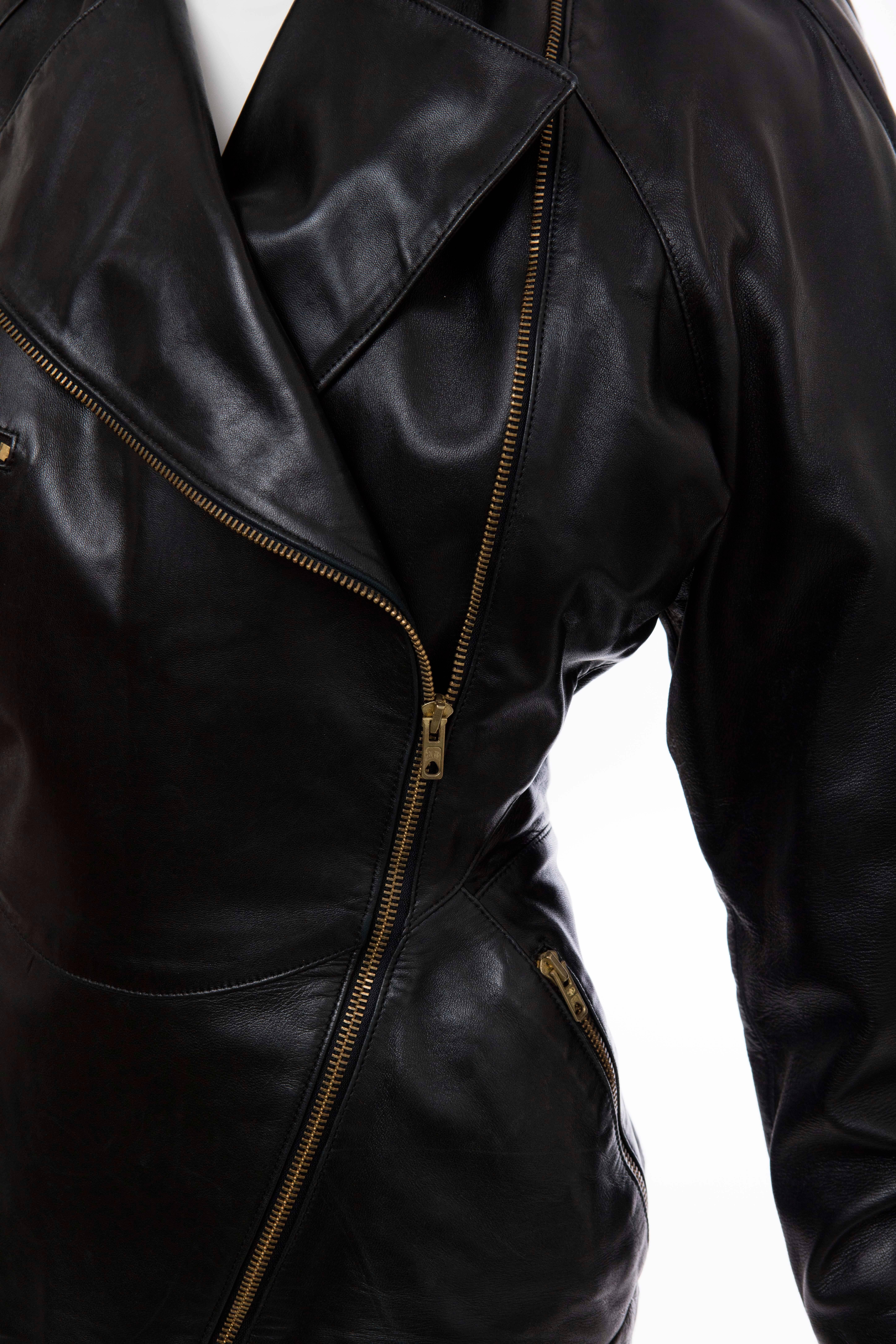 Azzedine Alai Black Zip Front Lambskin Leather Jacket , Circa 1986 For Sale 5