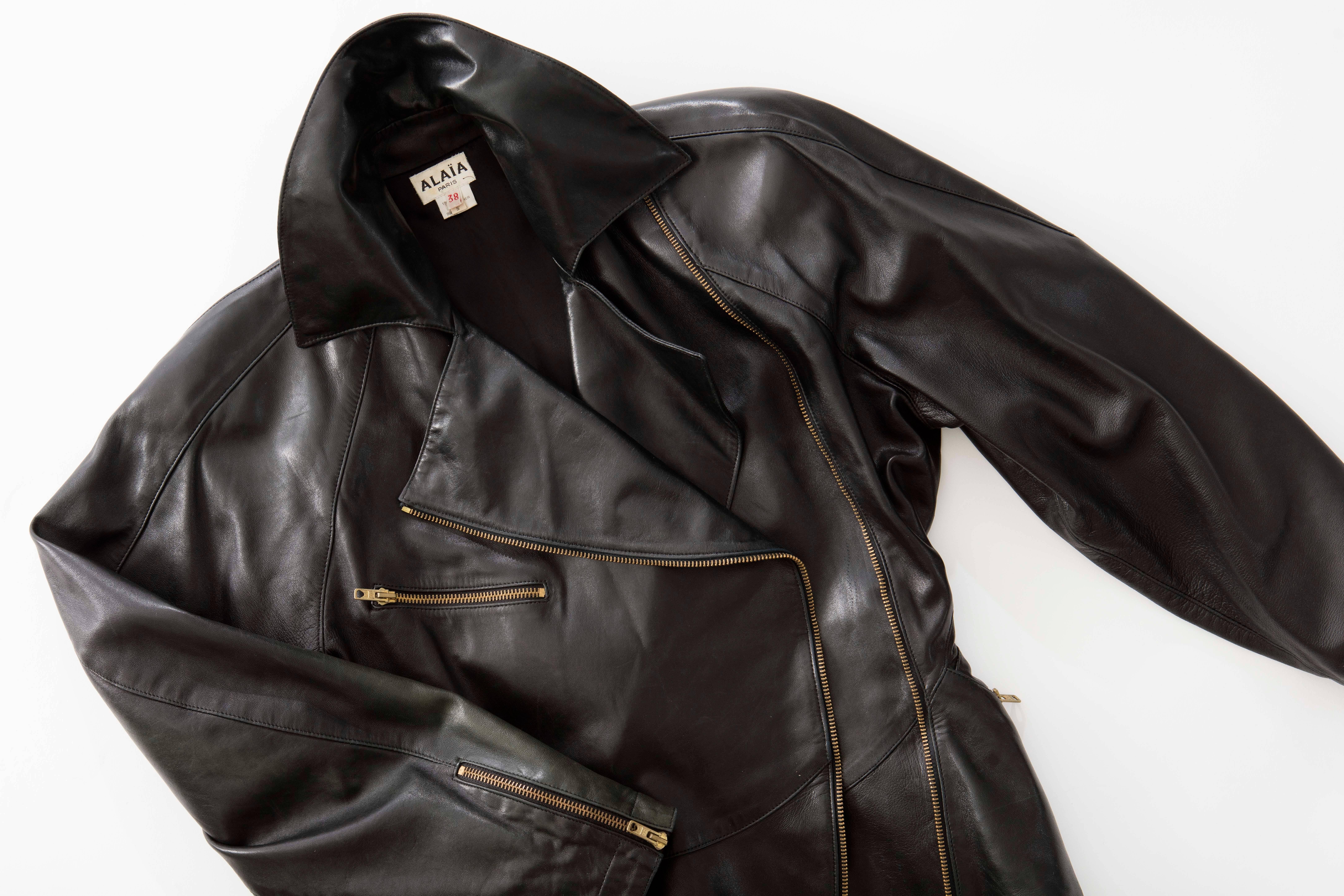 Azzedine Alai Black Zip Front Lambskin Leather Jacket , Circa 1986 For Sale 6