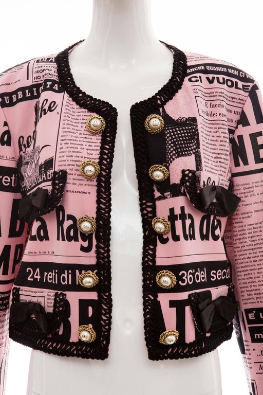 Moschino Couture Newspaper Print Jacket With Smiley Face Buttons, Circa