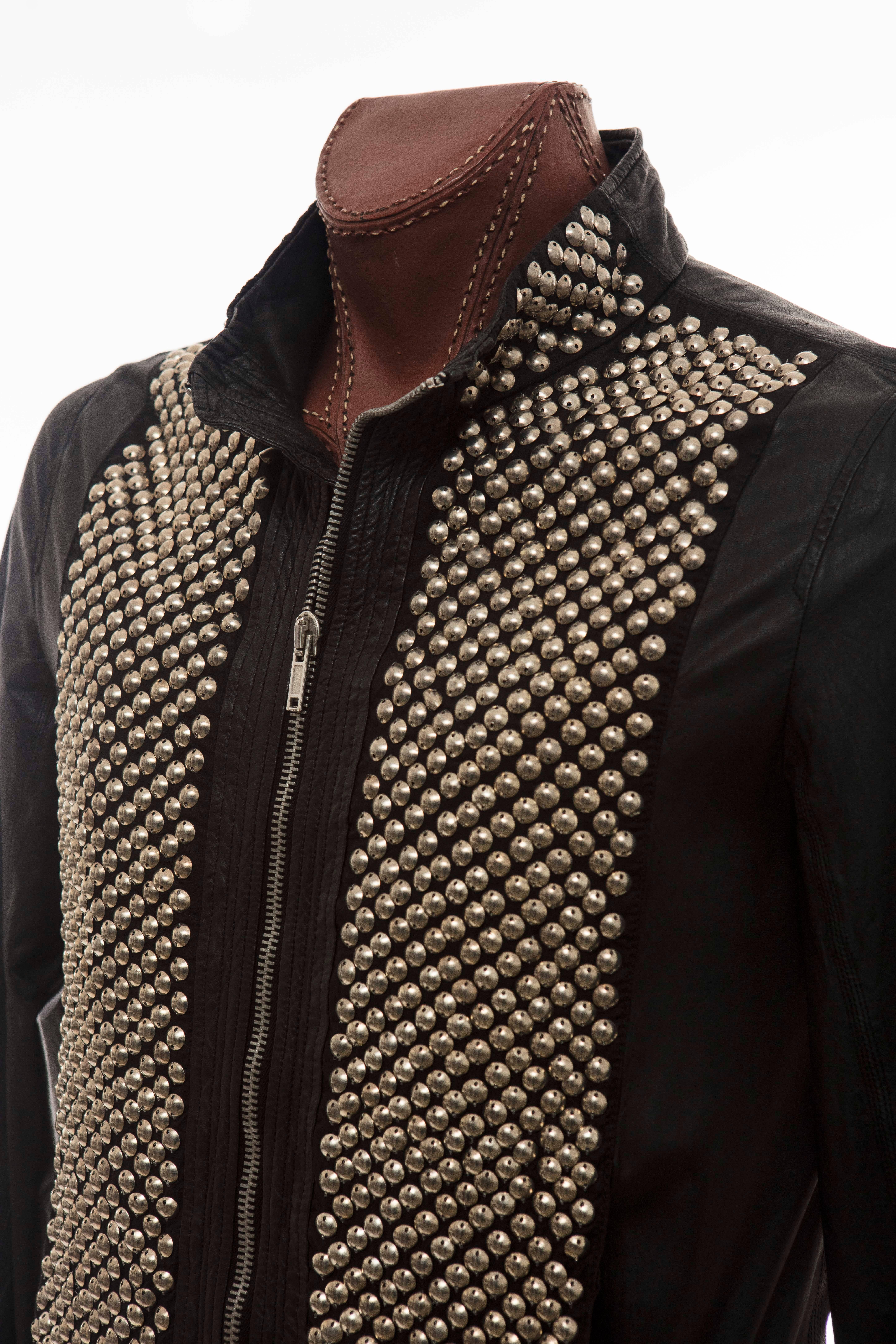 Rick Owens Men's Black Leather Silver Studded Jacket, Spring 2012 3
