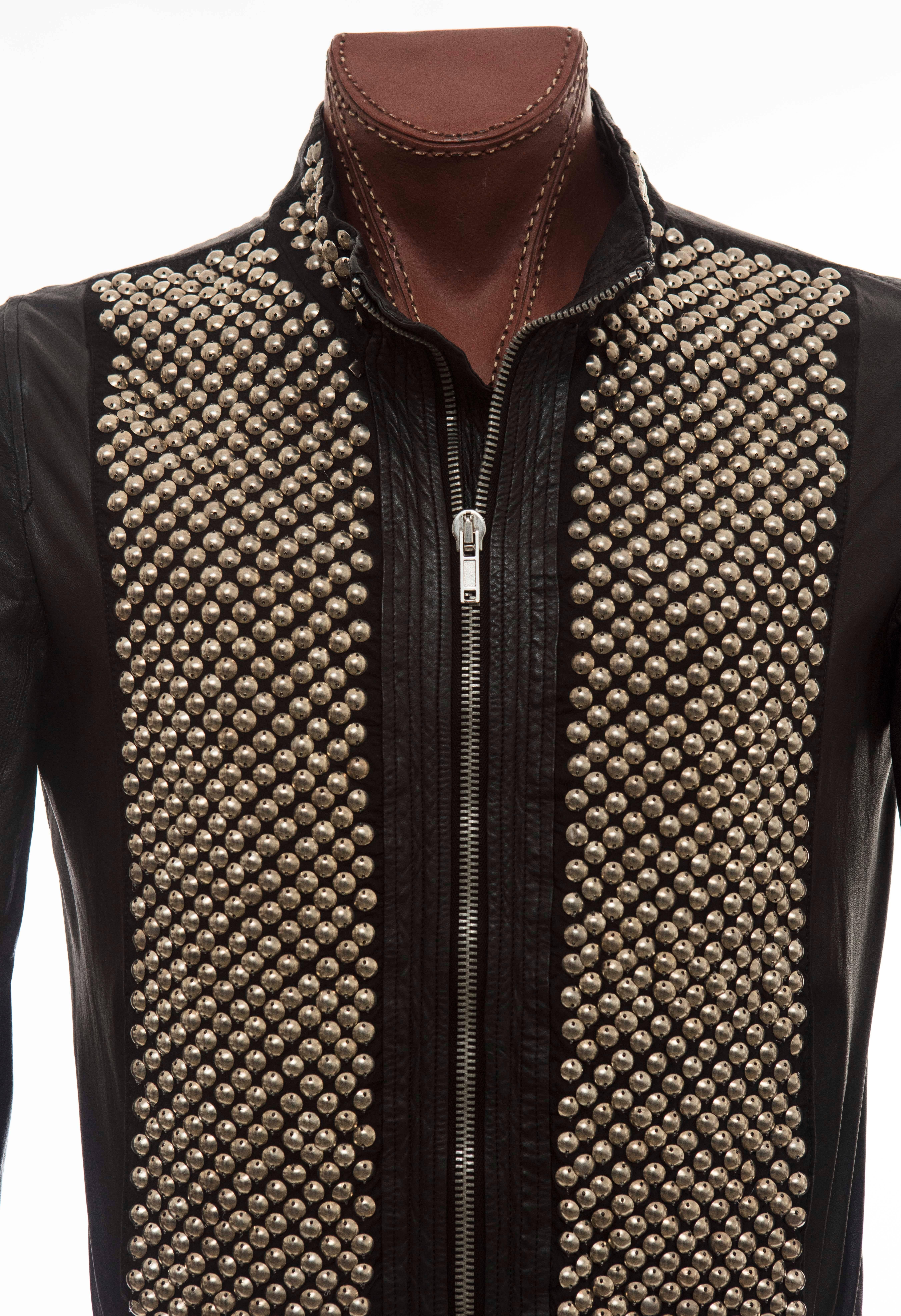 Rick Owens Men's Black Leather Silver Studded Jacket, Spring 2012 In Excellent Condition In Cincinnati, OH