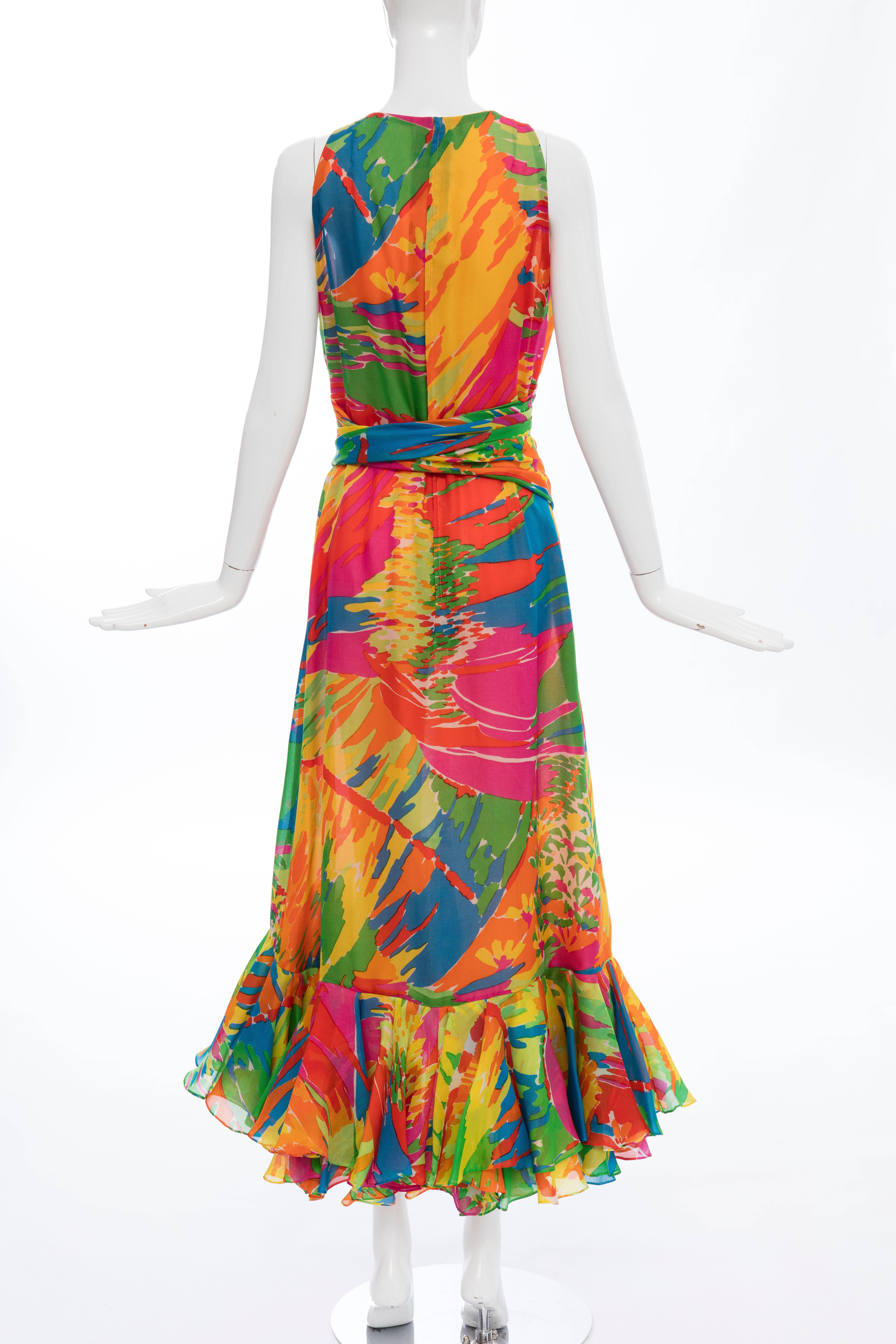 Bill Blass Sleeveless Cotton Voile Abstract Print Evening Dress, Circa 1970's In Excellent Condition In Cincinnati, OH