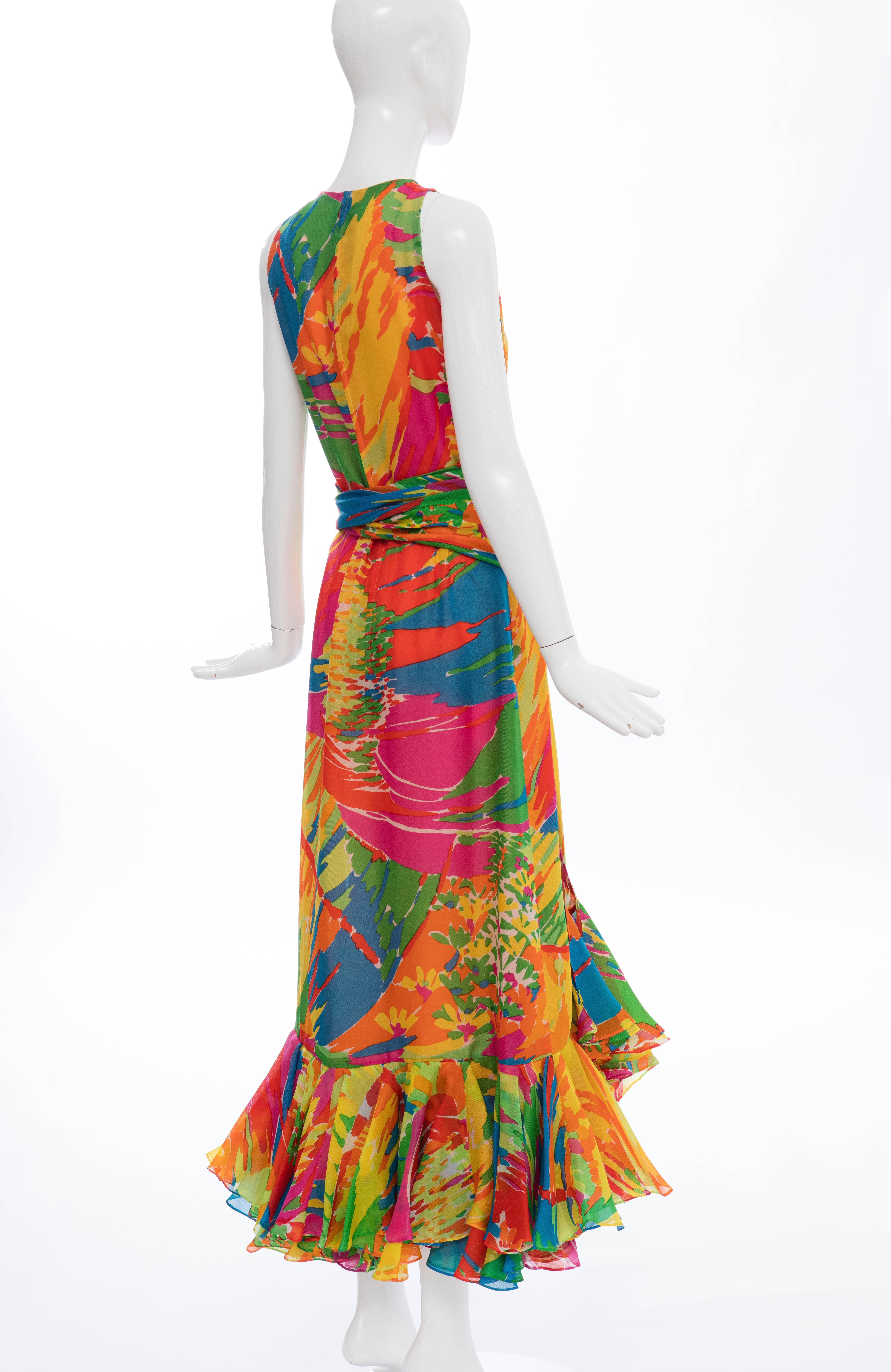 Bill Blass Sleeveless Cotton Voile Abstract Print Evening Dress, Circa 1970's 2