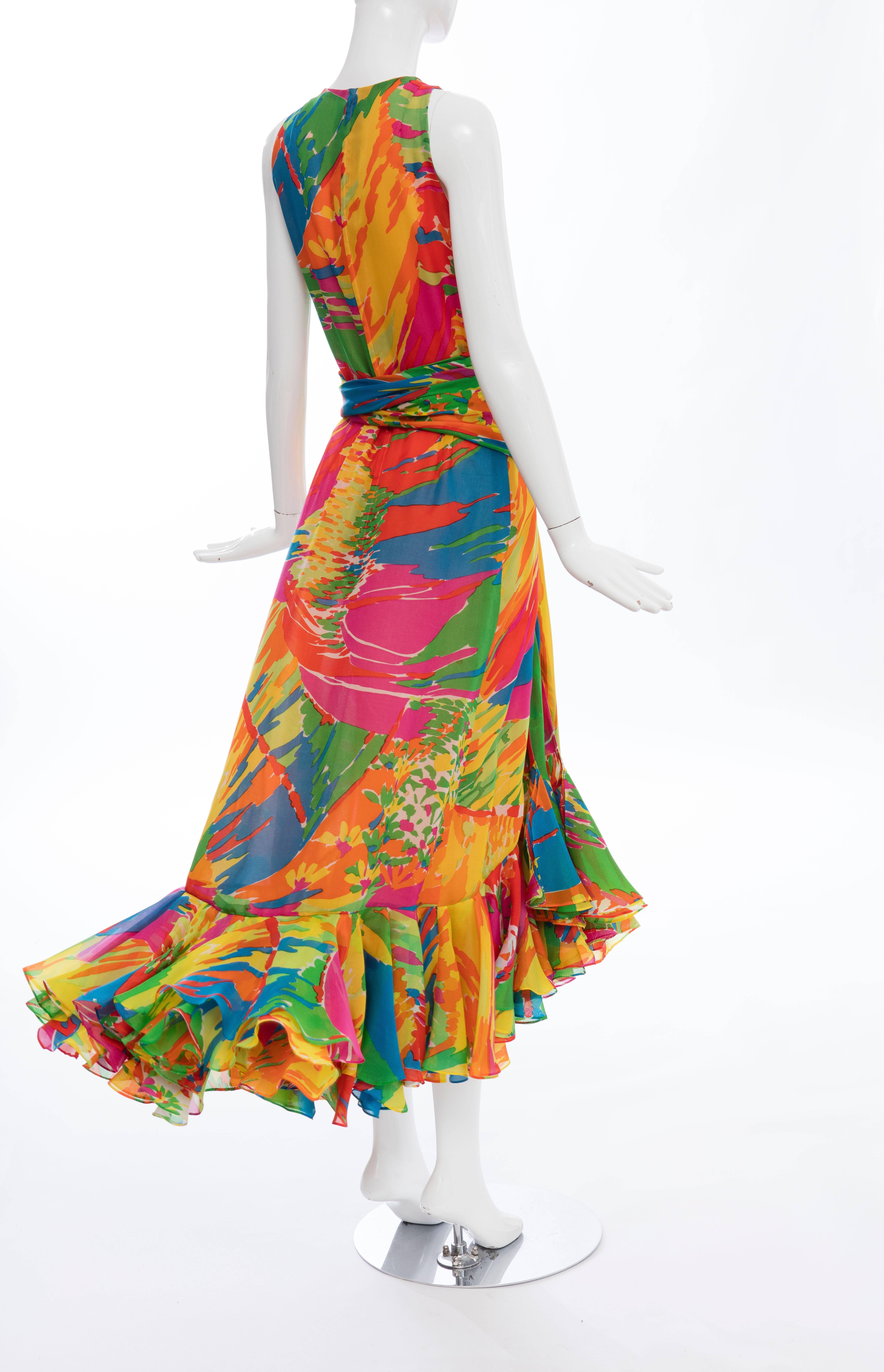 Bill Blass Sleeveless Cotton Voile Abstract Print Evening Dress, Circa 1970's 3
