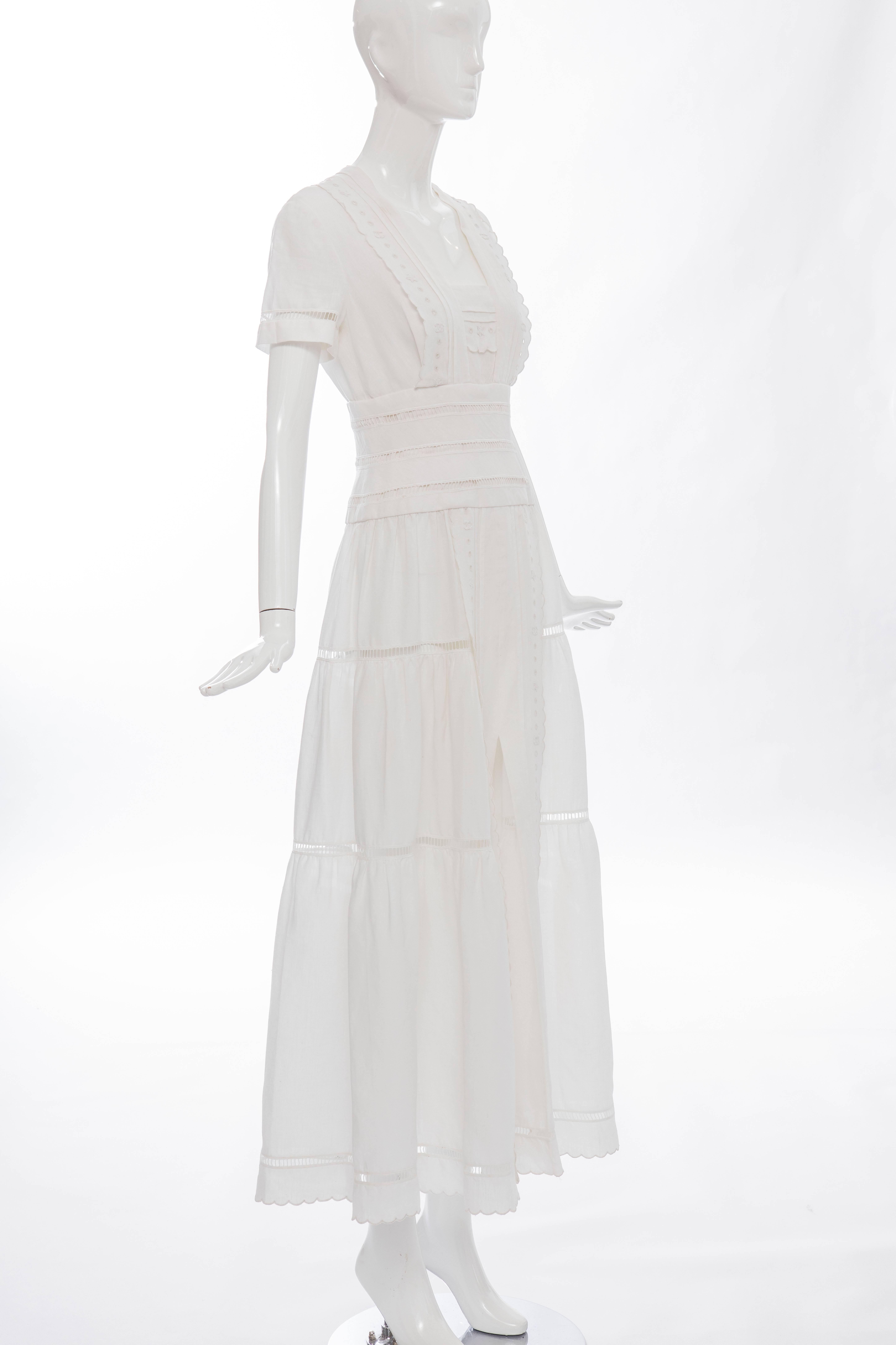 Women's Chanel Short Sleeve Whitework Embroidered Linen Dress, Circa 1980's