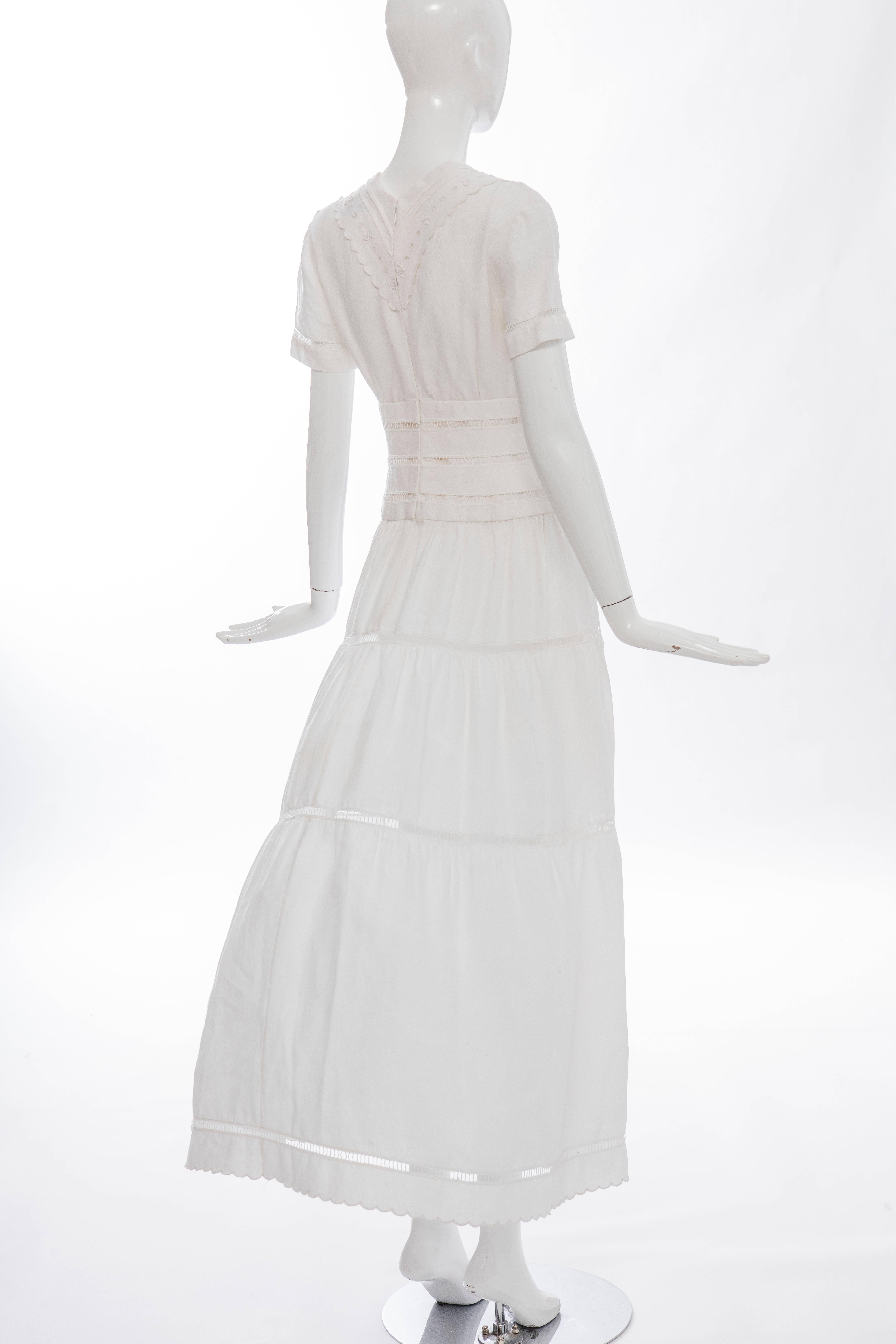 Chanel Short Sleeve Whitework Embroidered Linen Dress, Circa 1980's 2