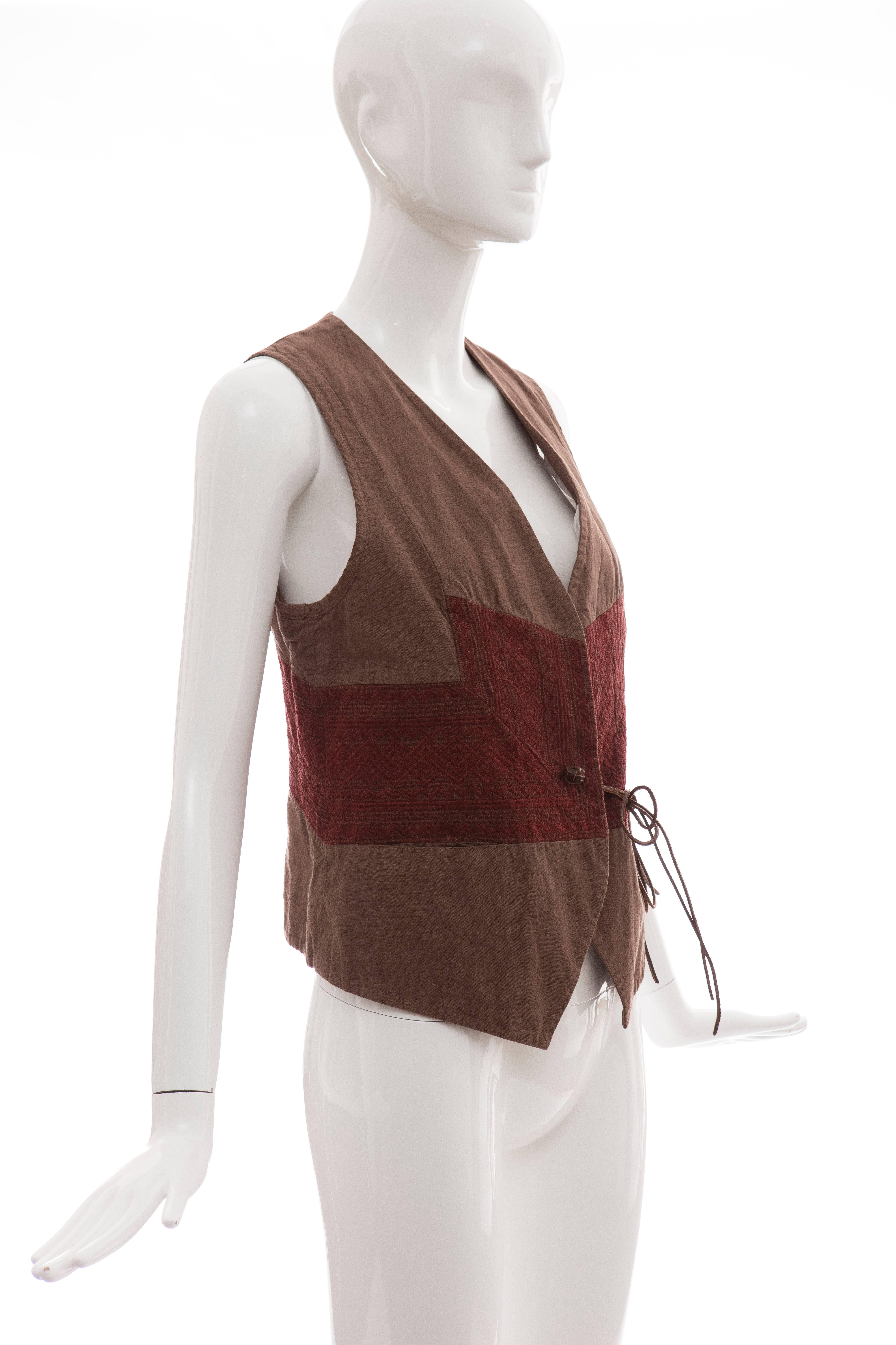 Women's Dries Van Noten Cotton Linen Embroidered Vest, Spring/Summer 2003 For Sale