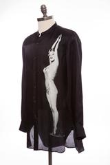 Dries Van Noten Men's Black Viscose Shirt With Marilyn Monroe Print, Spring 2016