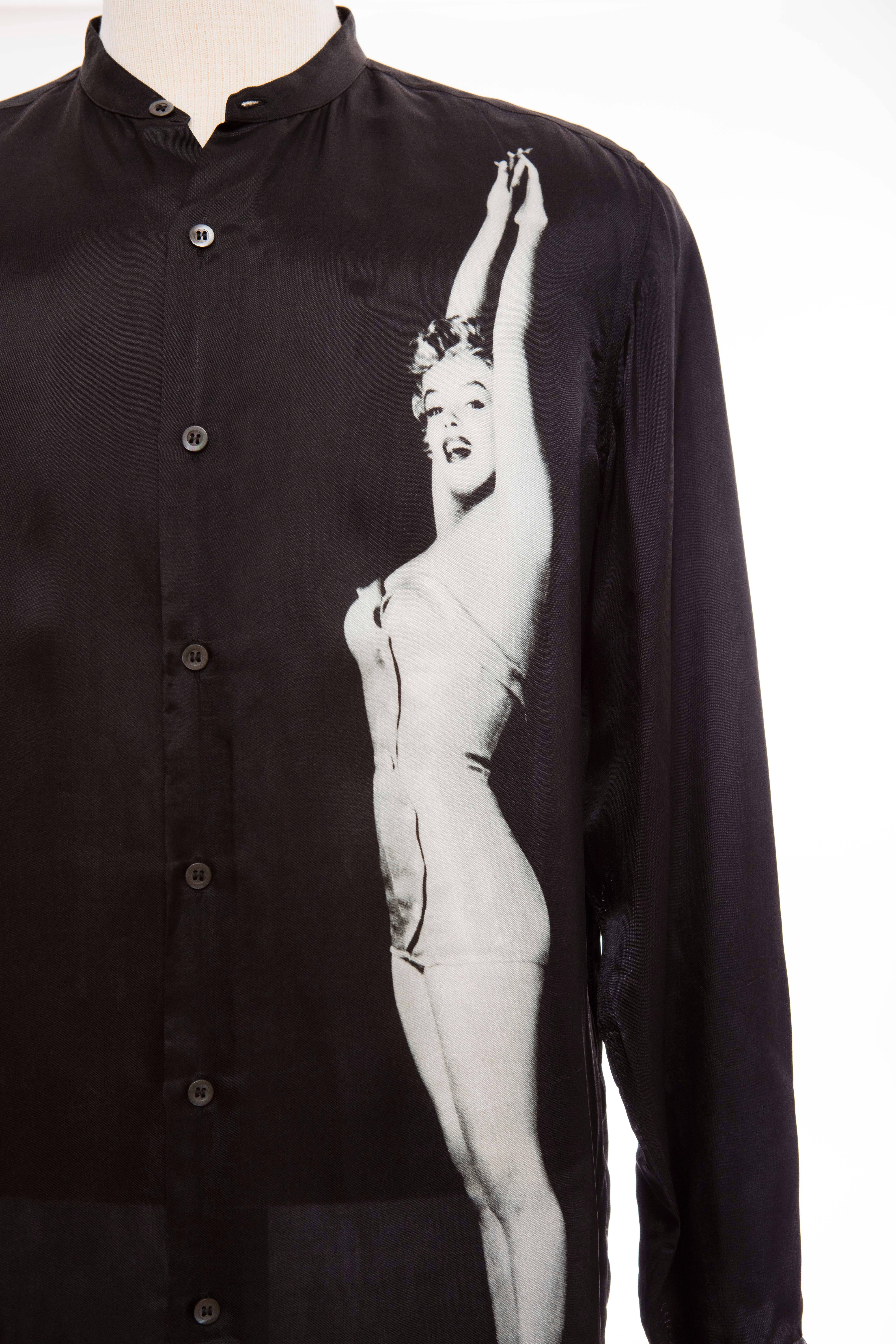 Dries Van Noten Men's Black Viscose Shirt With Marilyn Monroe Print, Spring 2016 In Excellent Condition In Cincinnati, OH