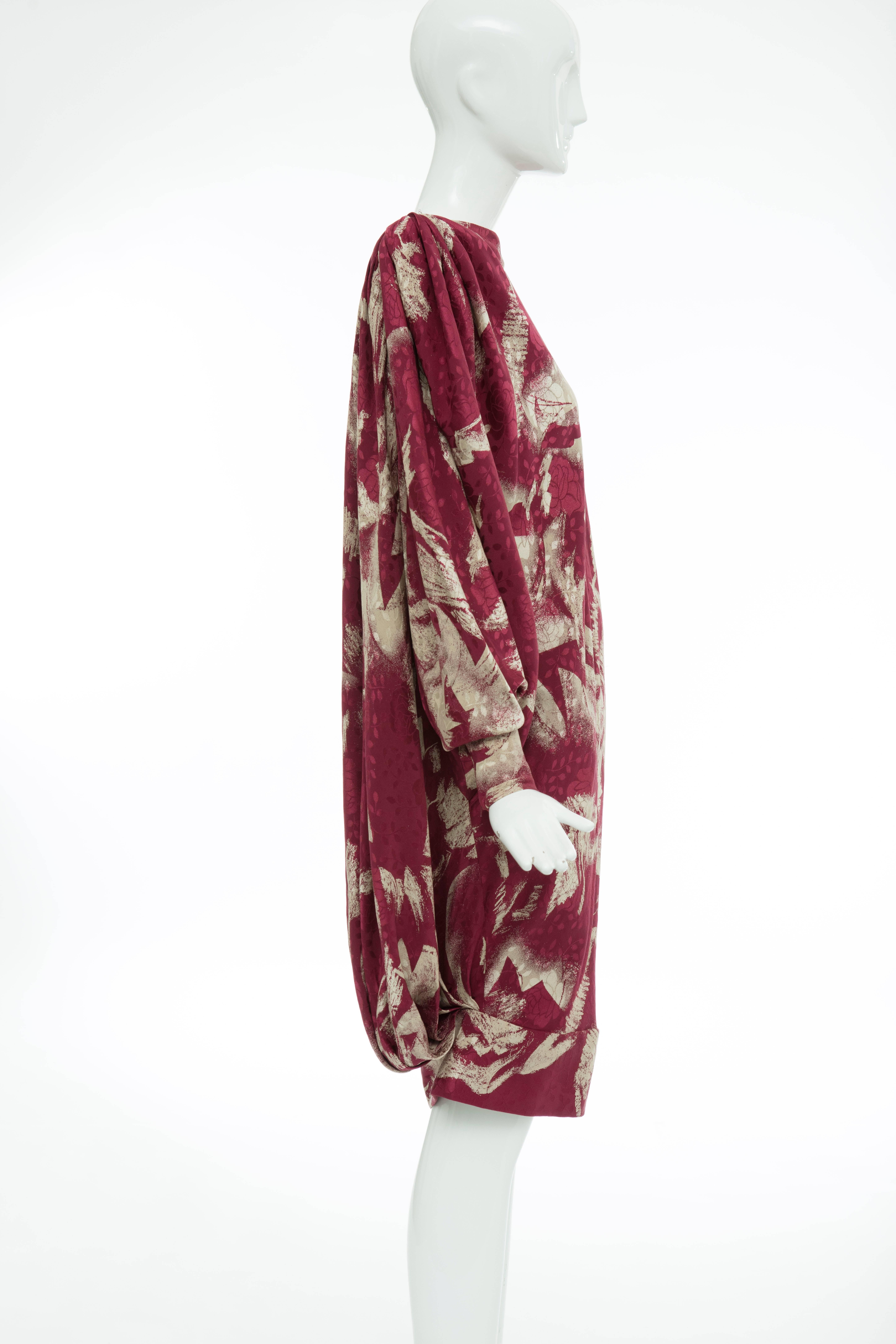 Brown Emanuel Ungaro Couture Paris Printed Silk Balloon Collection Dress, Circa 1980s For Sale