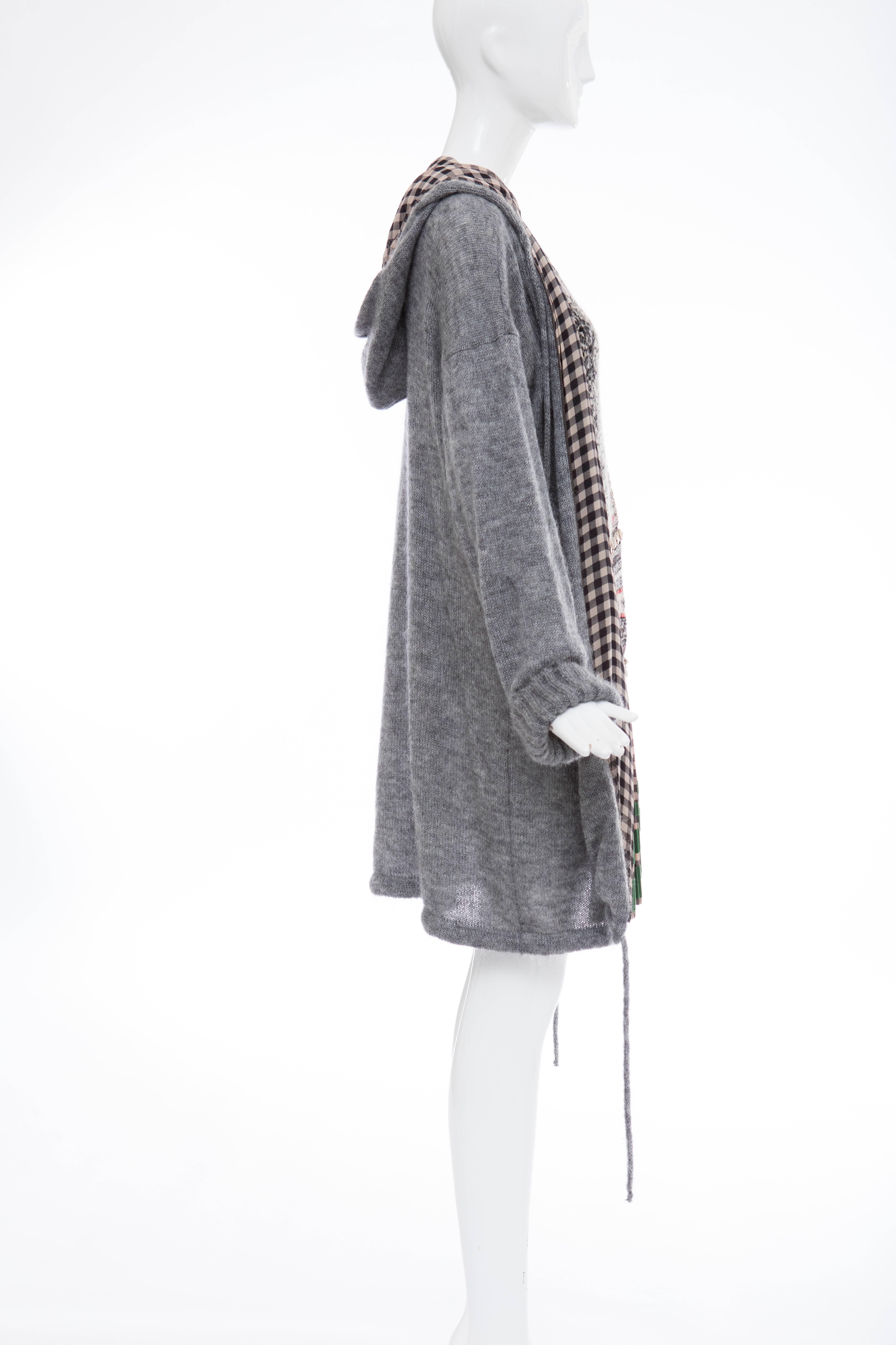 Gray Jean Paul Gaultier Mohair Nylon Knit Dress With Hood , Autumn - Winter 2010