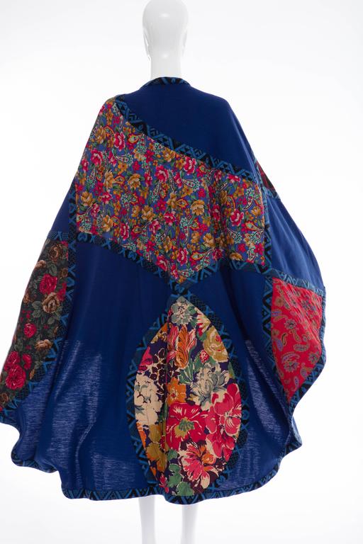 Koos Van Den Akker Royal Blue Cloak With Floral Quilted Patchwork ...