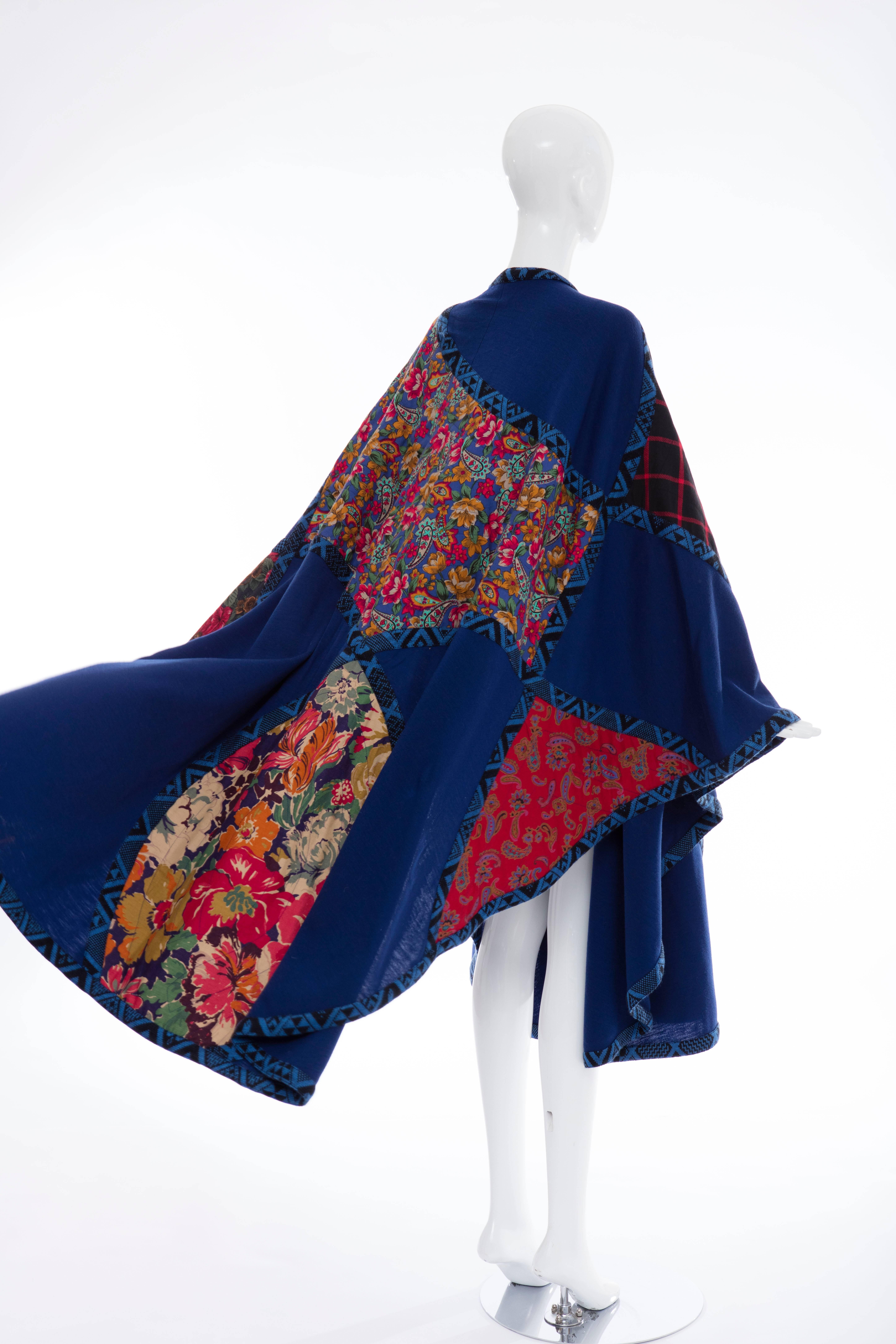 Koos Van Den Akker Royal Blue Cloak With Floral Quilted Patchwork, Circa 1980's 1